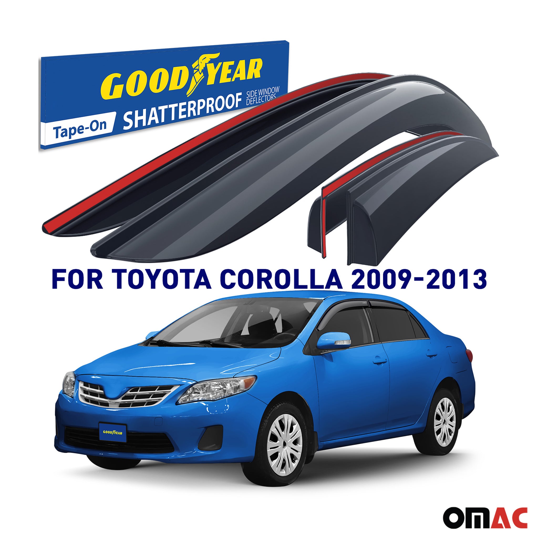 Goodyear Wind Deflectors for Toyota Corolla 2009-2013 Tape-On Premium Smoke 4x