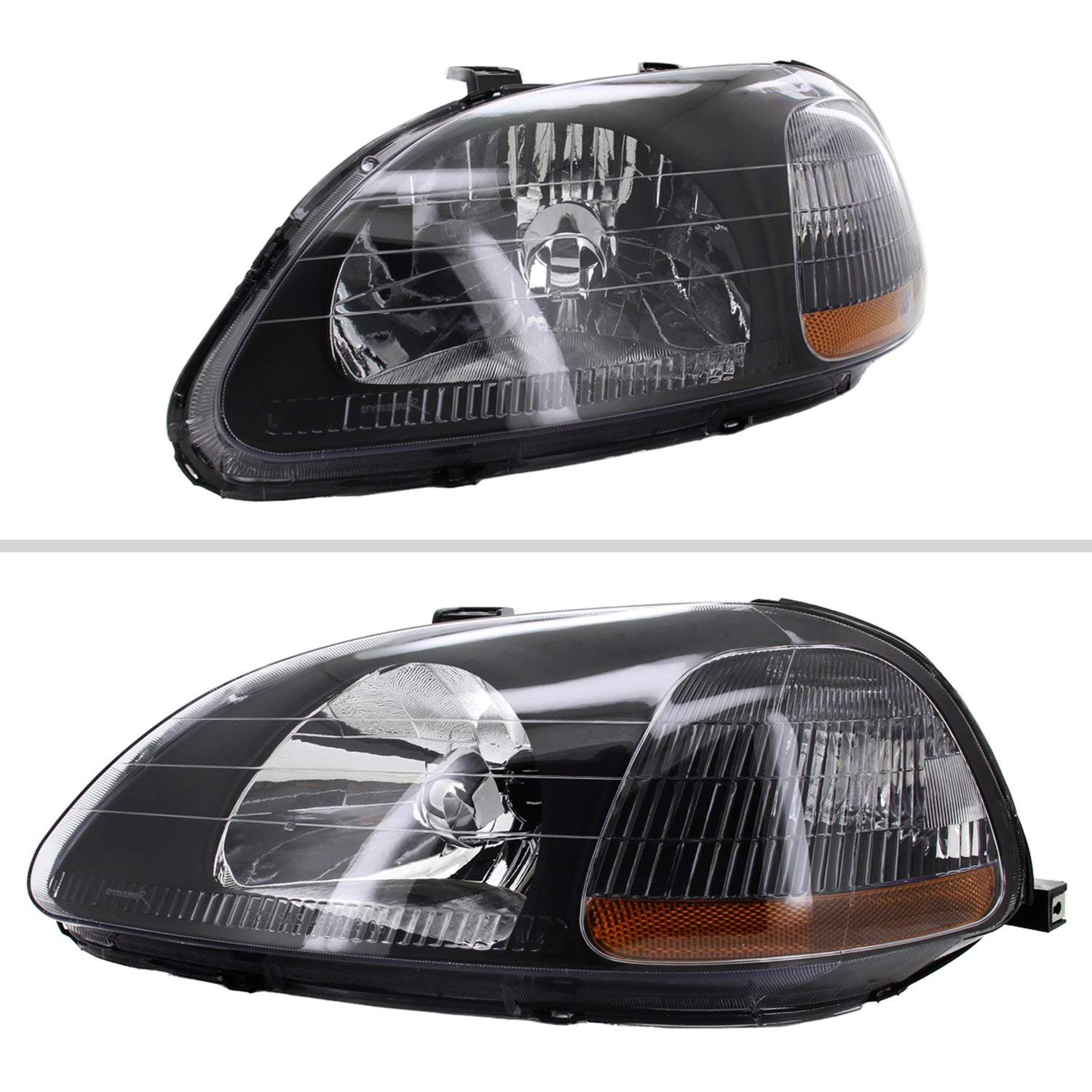 1996-1998 Honda Civic Factory Style Crystal Headlights Matte Black/Clear Lens