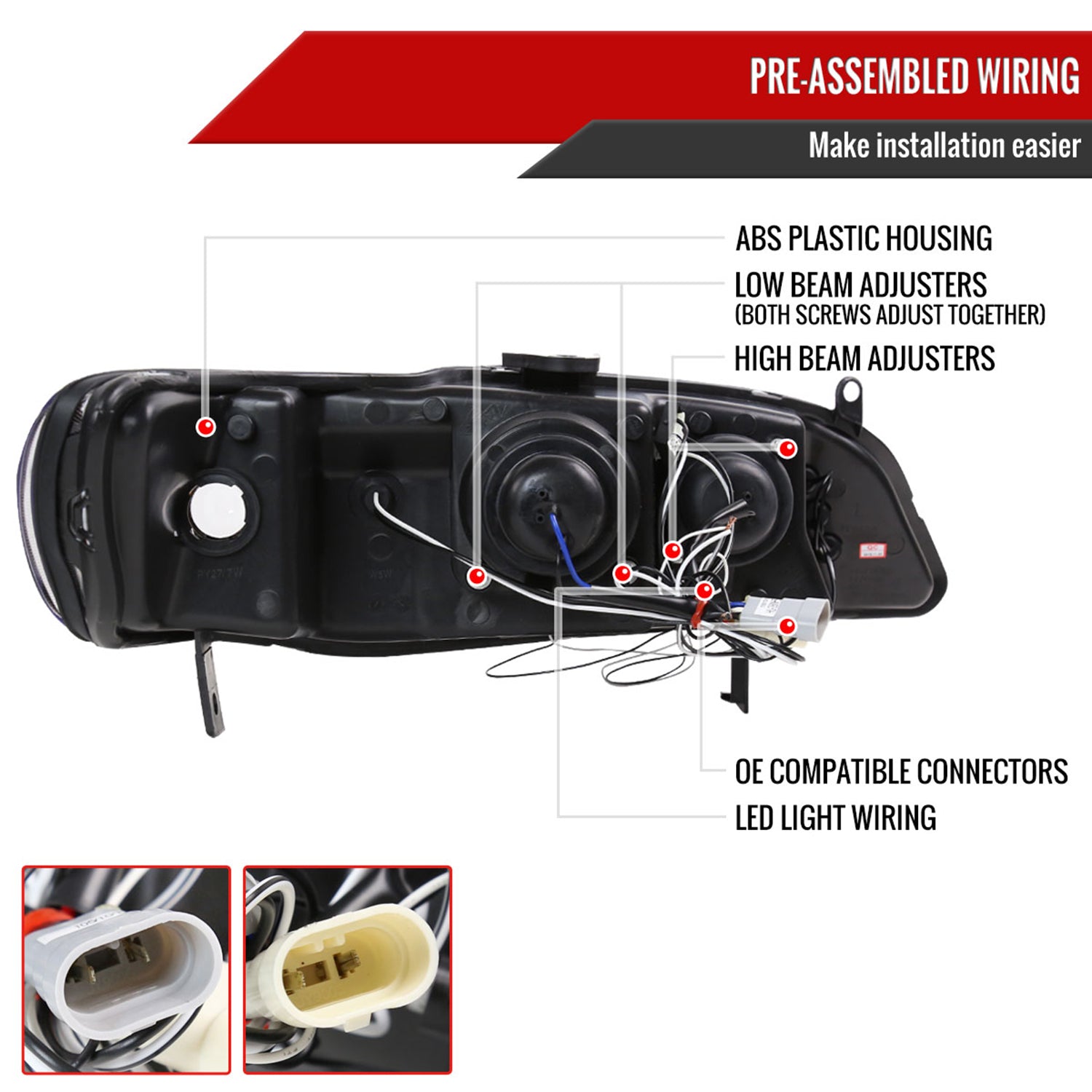 1998-2002 Honda Accord Dual Halo Projector Headlights Chrome/Clear Lens