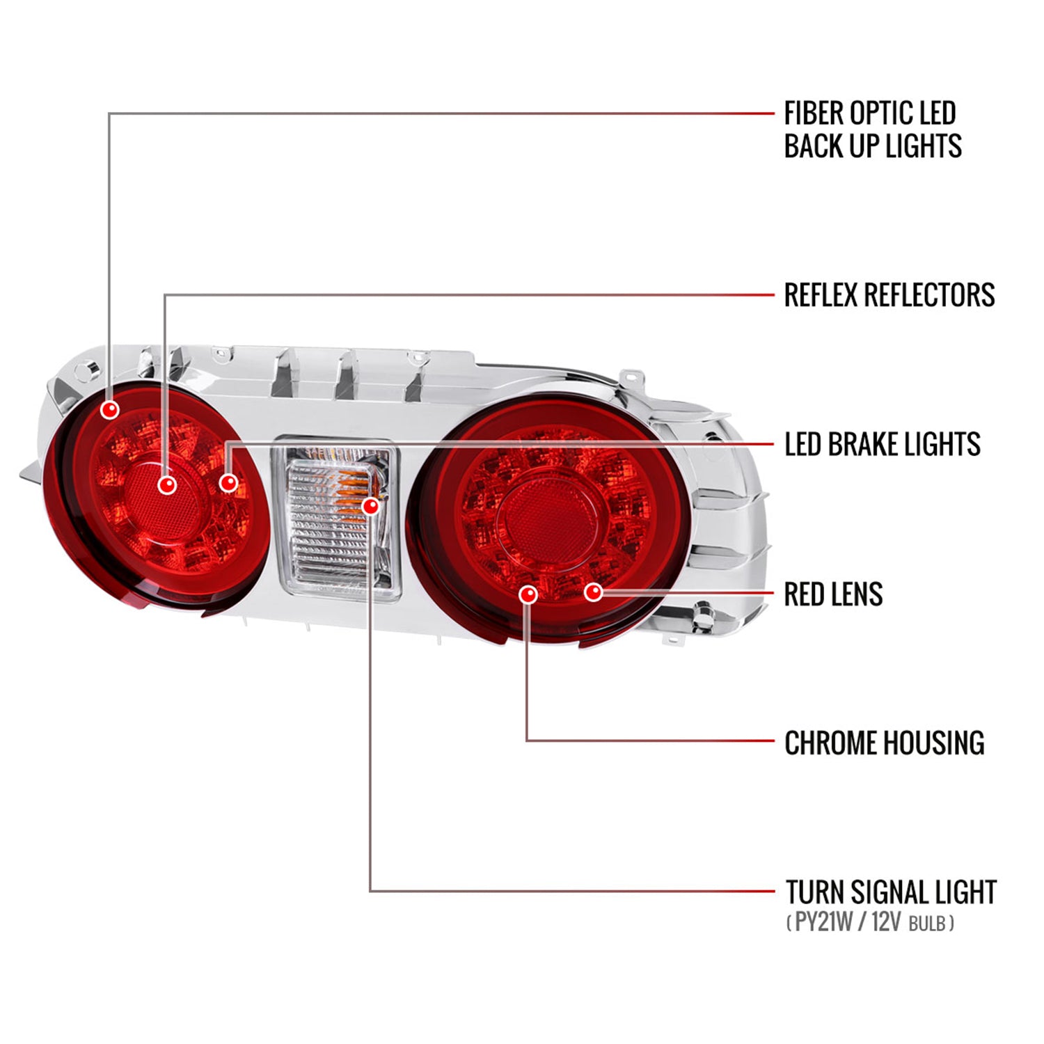 1989-1994 Nissan Skyline GT R32 JDM Red LED Tail Lights Chrome/Red Lens