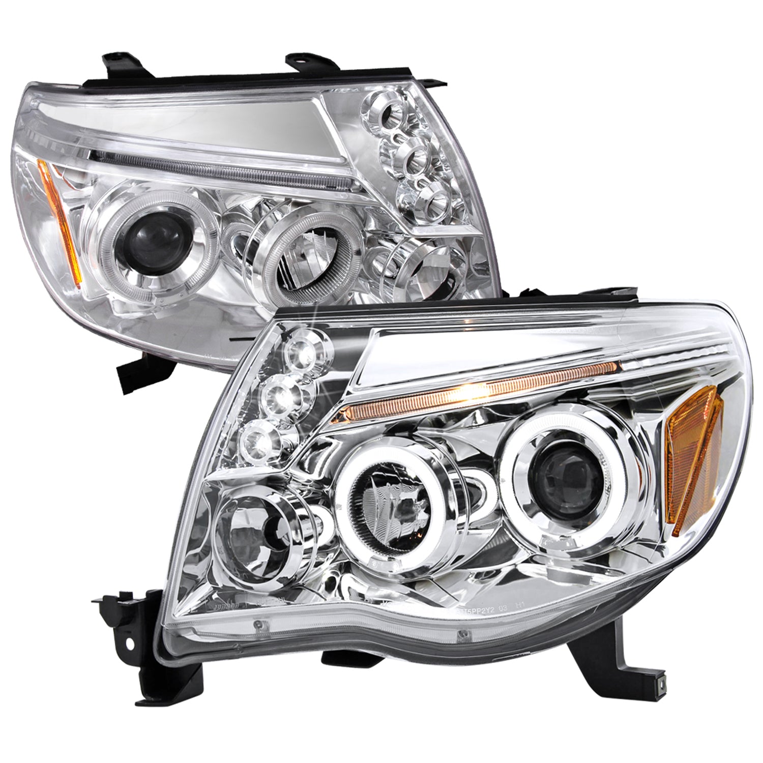 2005-2011 Toyota Tacoma Dual Halo Projector Headlights Chrome/Clear Lens