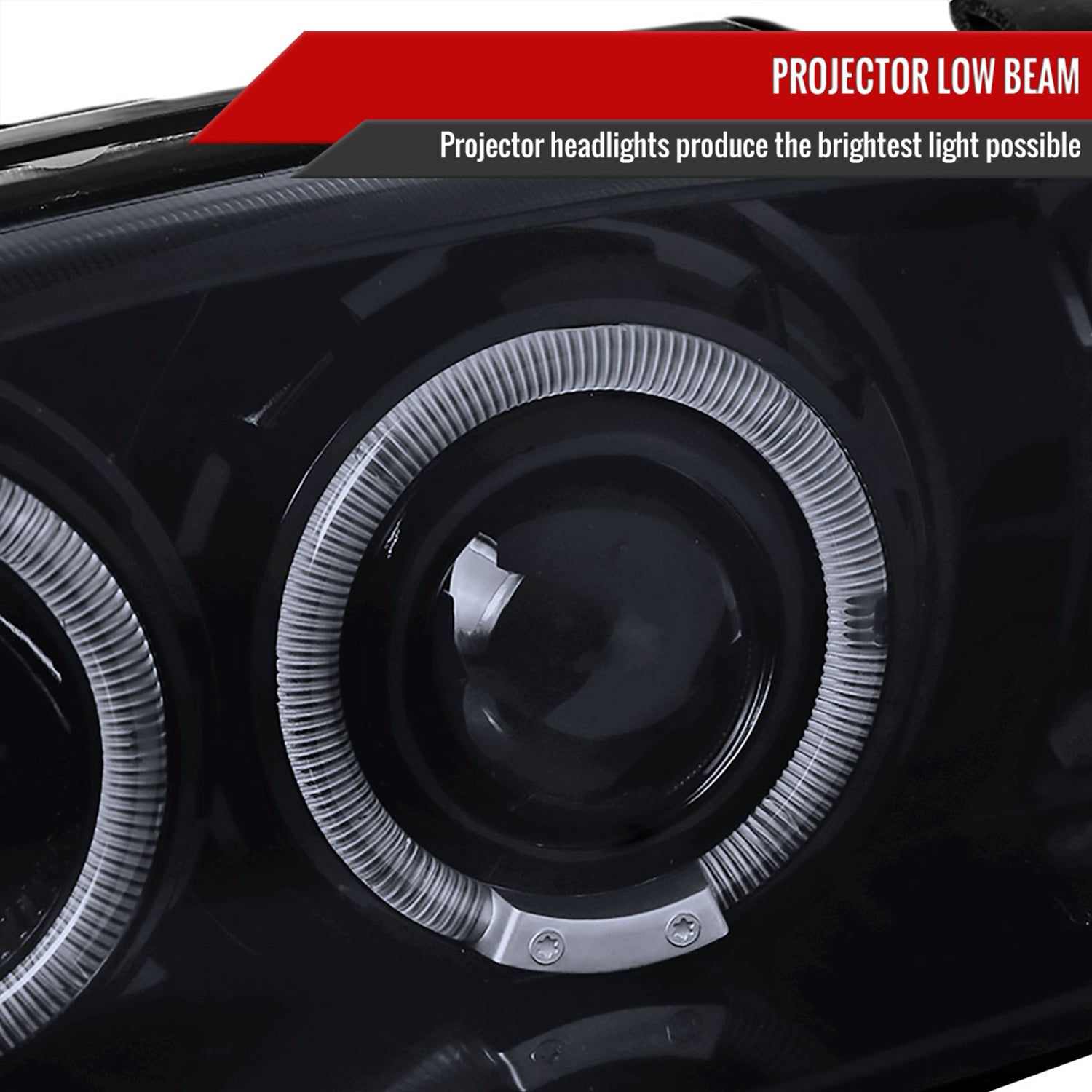 1994-1998 Ford Mustang Dual Halo V2 Projector Headlights Glossy Black/Smoke