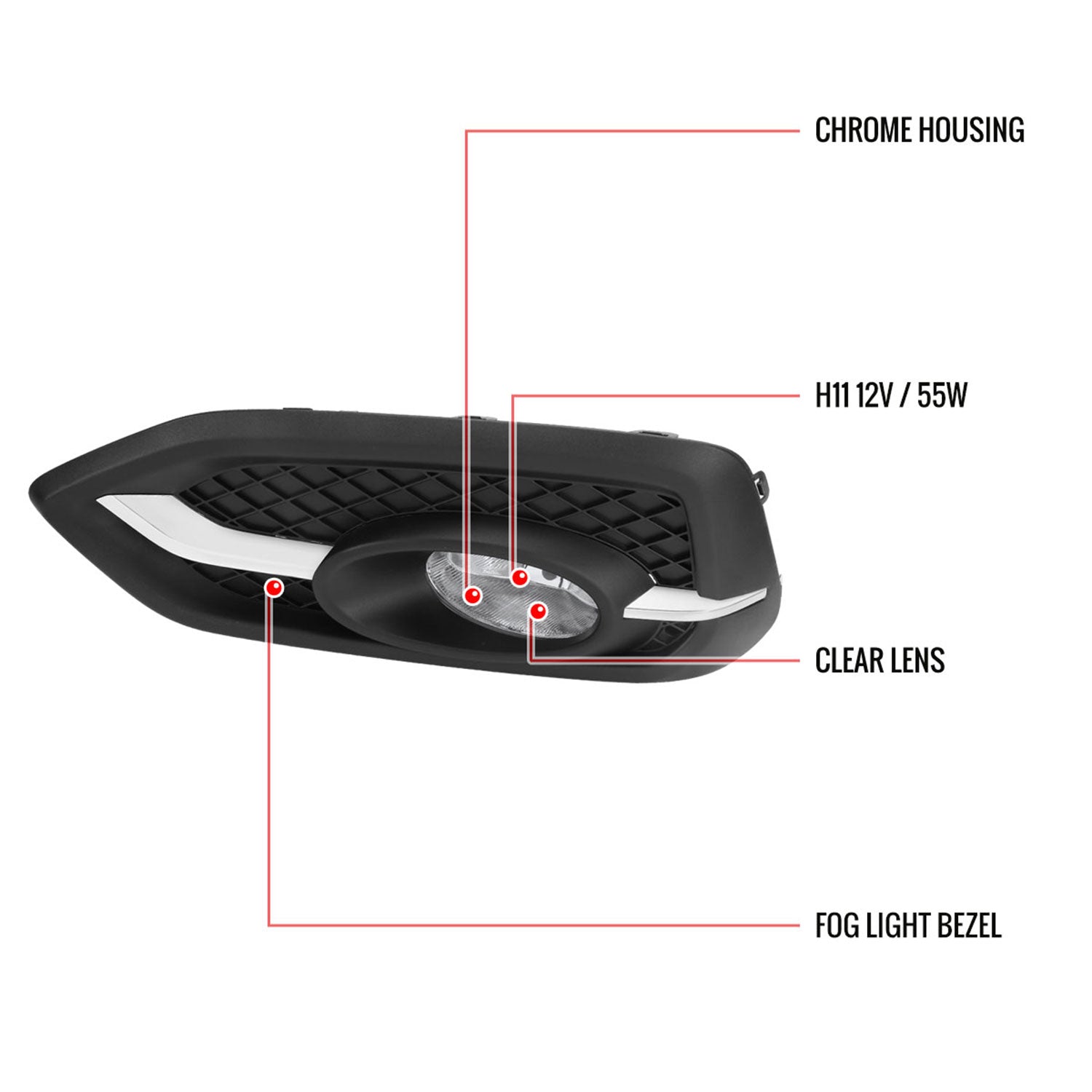 2014-2015 Honda Civic Coupe H11 Fog Lights Kit Chrome Housing/Clear Lens