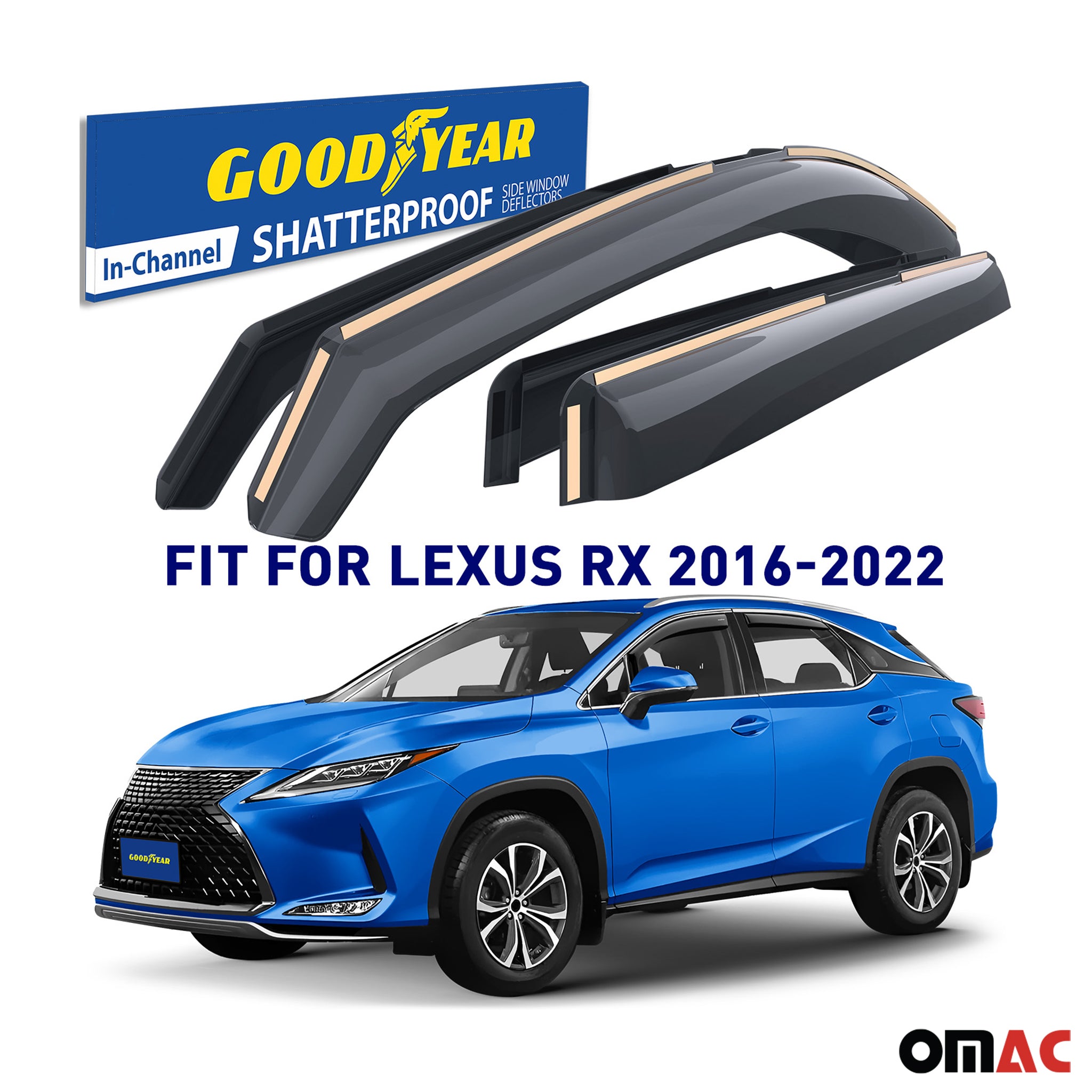 Goodyear Wind Deflectors for Lexus RX 350, RX 450H 2016-2022 In-channel Smoke 4x