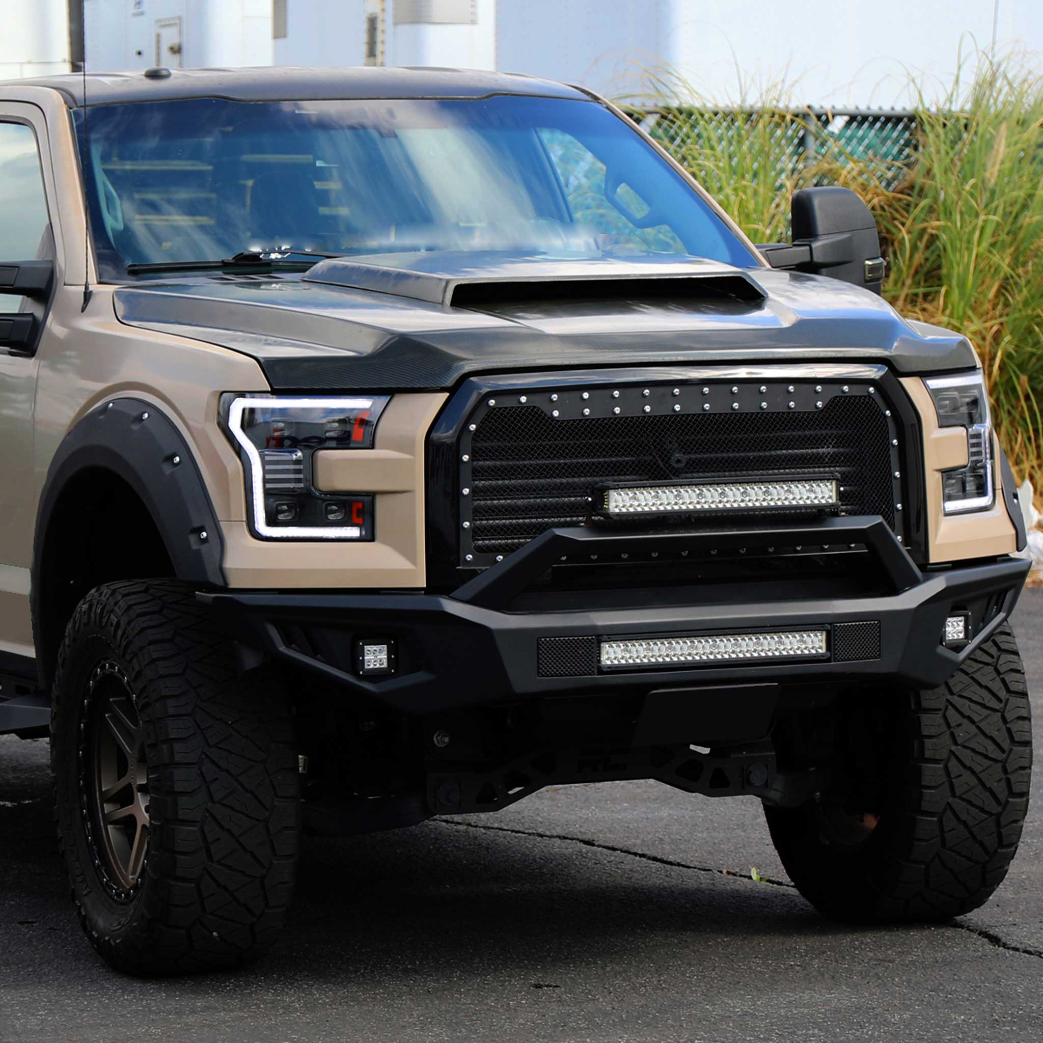 For Ford F-150 2015-2017 LED Headlights LED Turn Signals DRL Parking Light Strip Black Housing Clear Lens