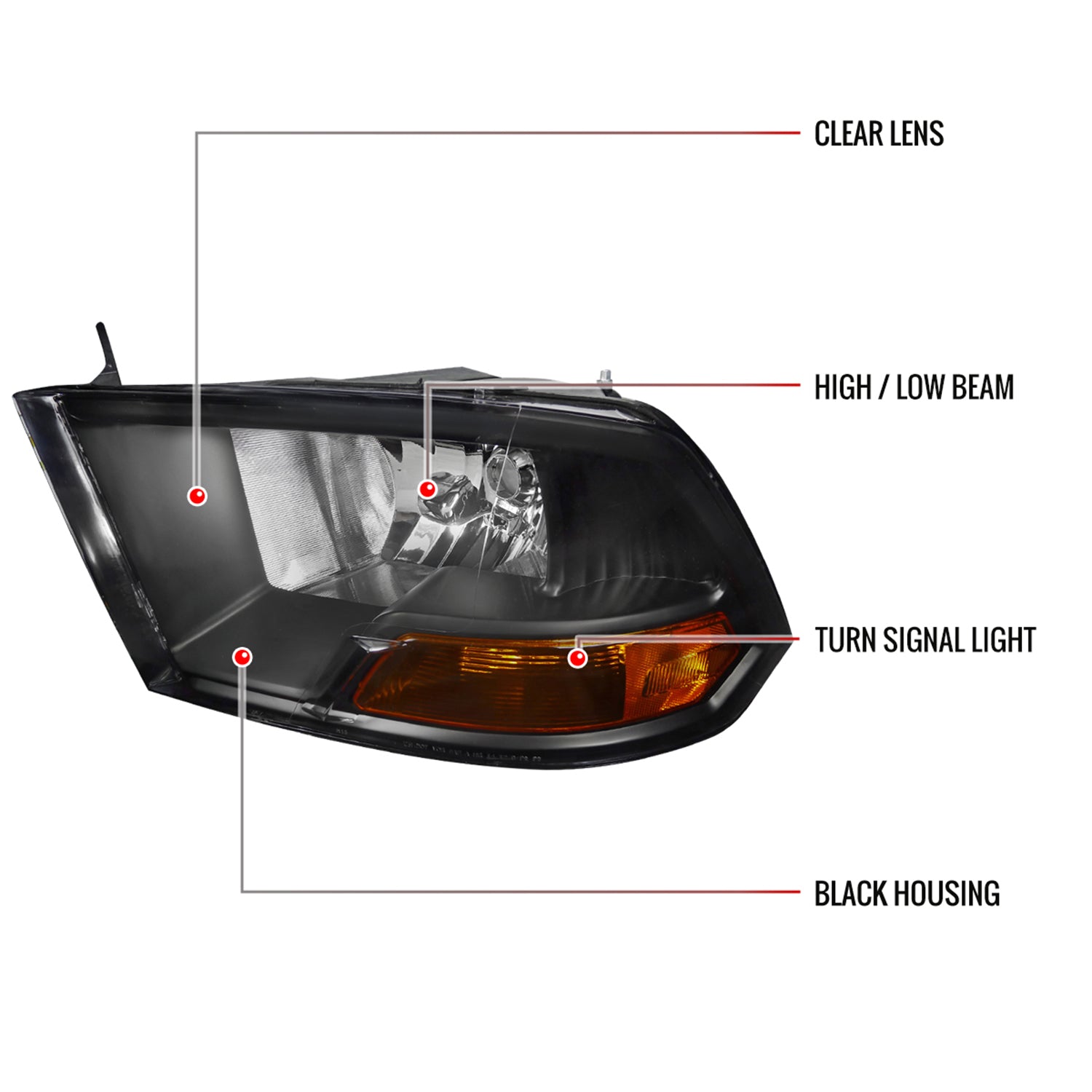 2009-2018 Dodge RAM 1500 / RAM 2500 3500 Factory Dual Headlights Black