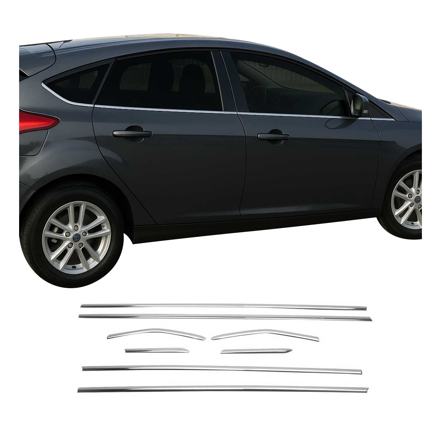 2012-2018 Ford Focus Hatchback Window Molding Trim Streamer Stainless Steel Silver 8x
