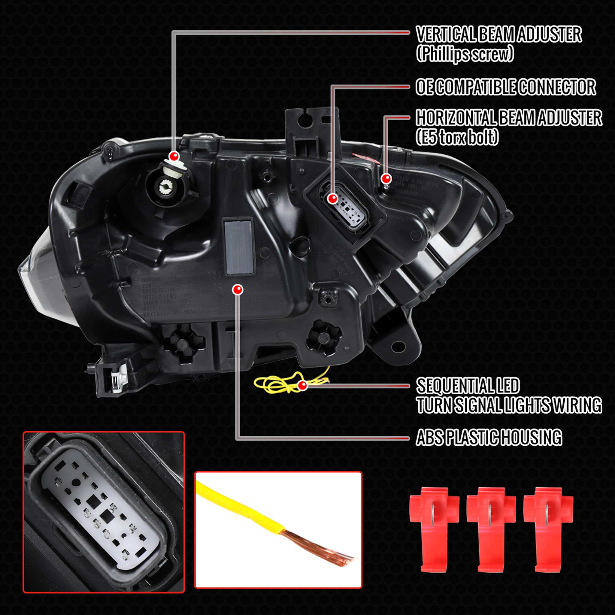 For Ford Mustang 2018-2023 Full LED Projector Headlights Sequential Start Up Black Housing Clear Lens
