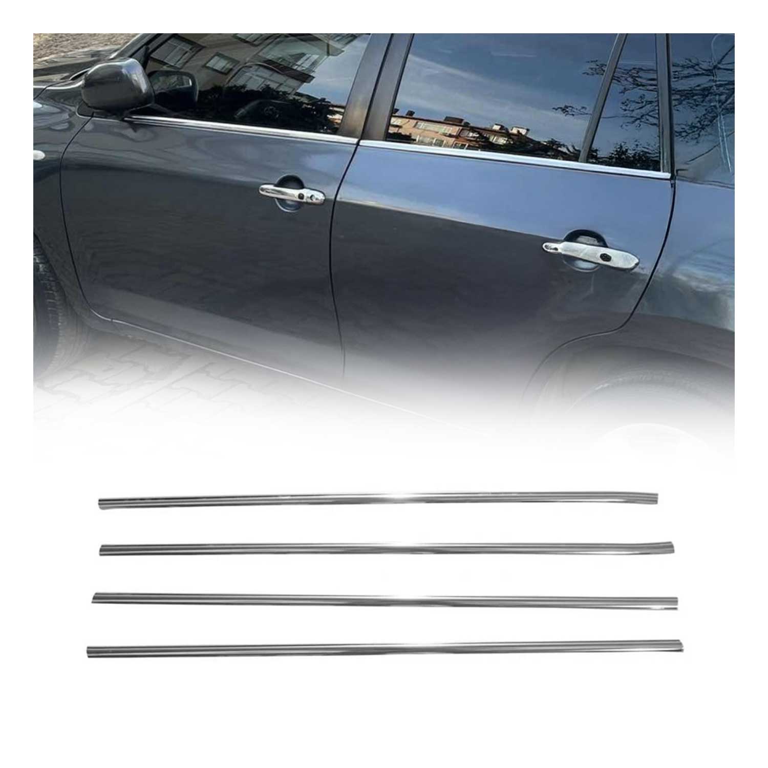 2006-2012 Toyota RAV4 Window Molding Trim Streamer Stainless Steel Silver 4 Pcs