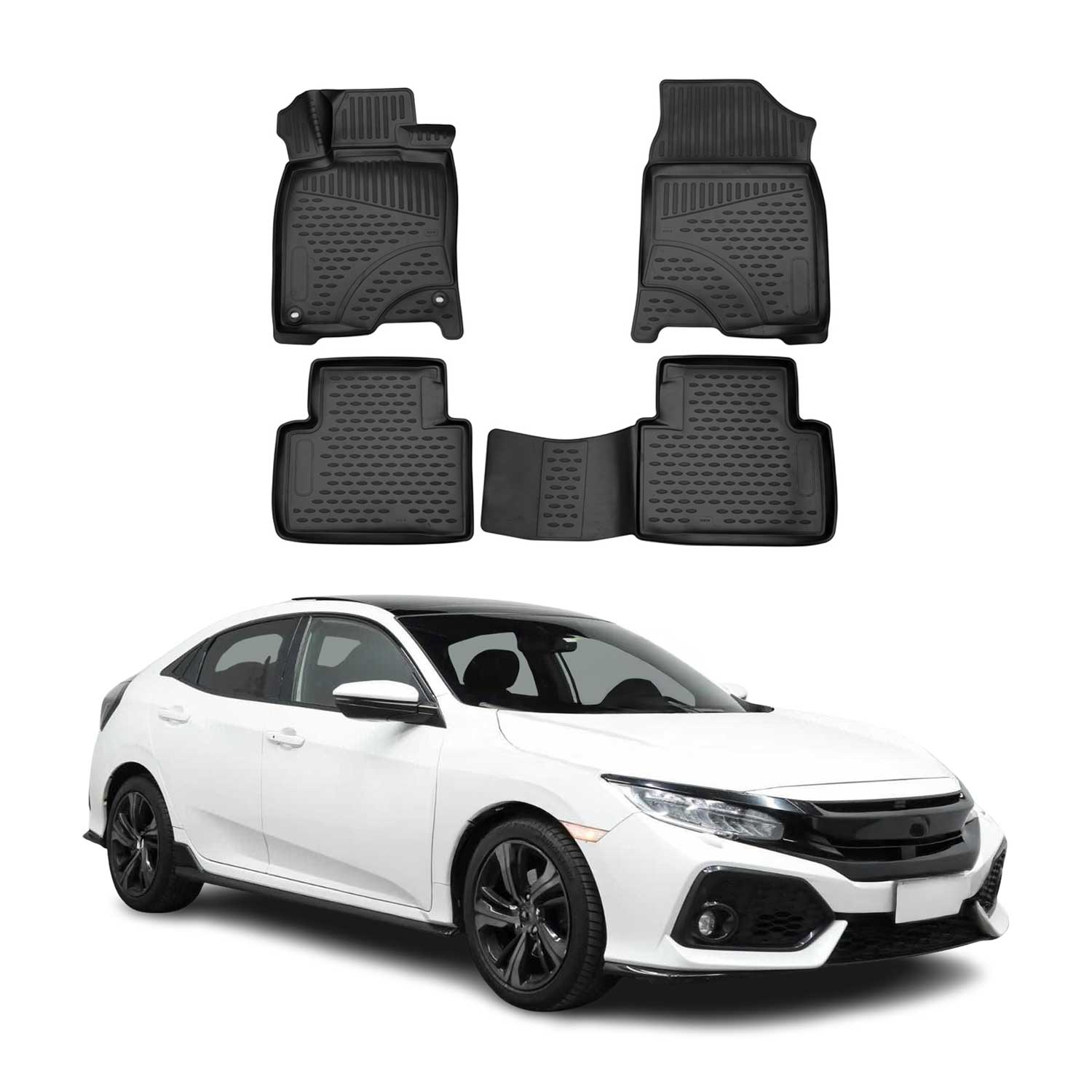 2016-2021 Honda Civic Hatchback Floor Mats Liners Full Set All Weather Black