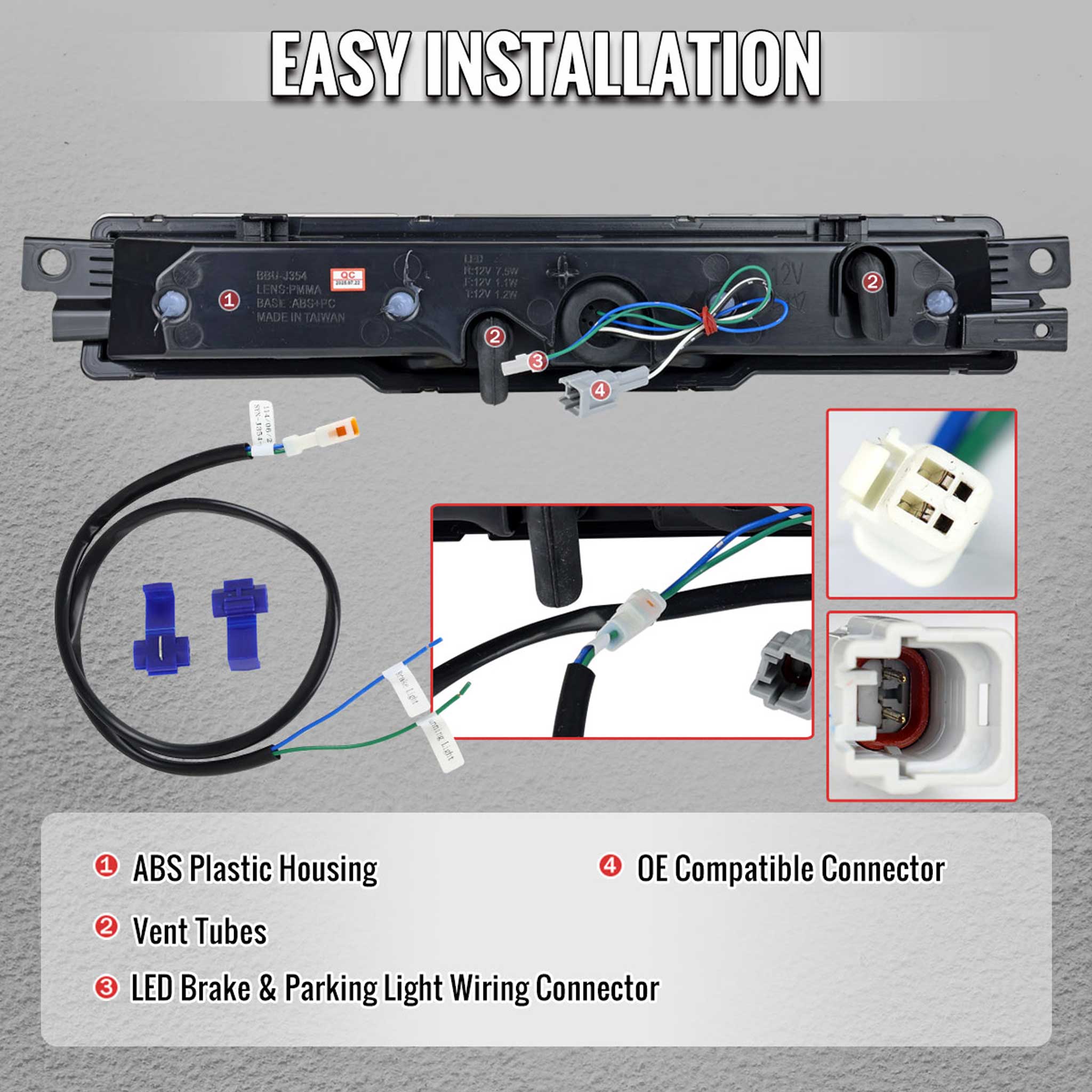 For Toyota GR86 / Subaru BRZ 2022-2024 Rear Bumper Full LED 4th Reverse Tail Brake Light Jet Black Housing Clear Lens