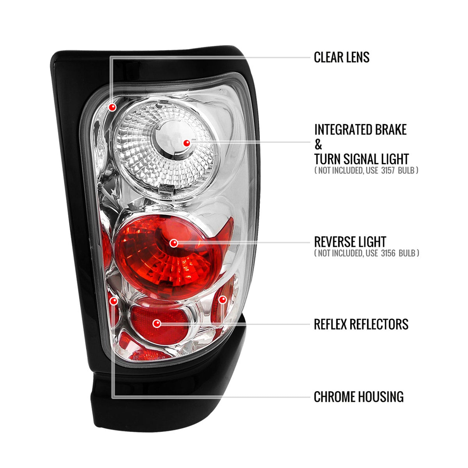 1994-2002 Dodge RAM Tail Lights Chrome Housing/Clear Lens