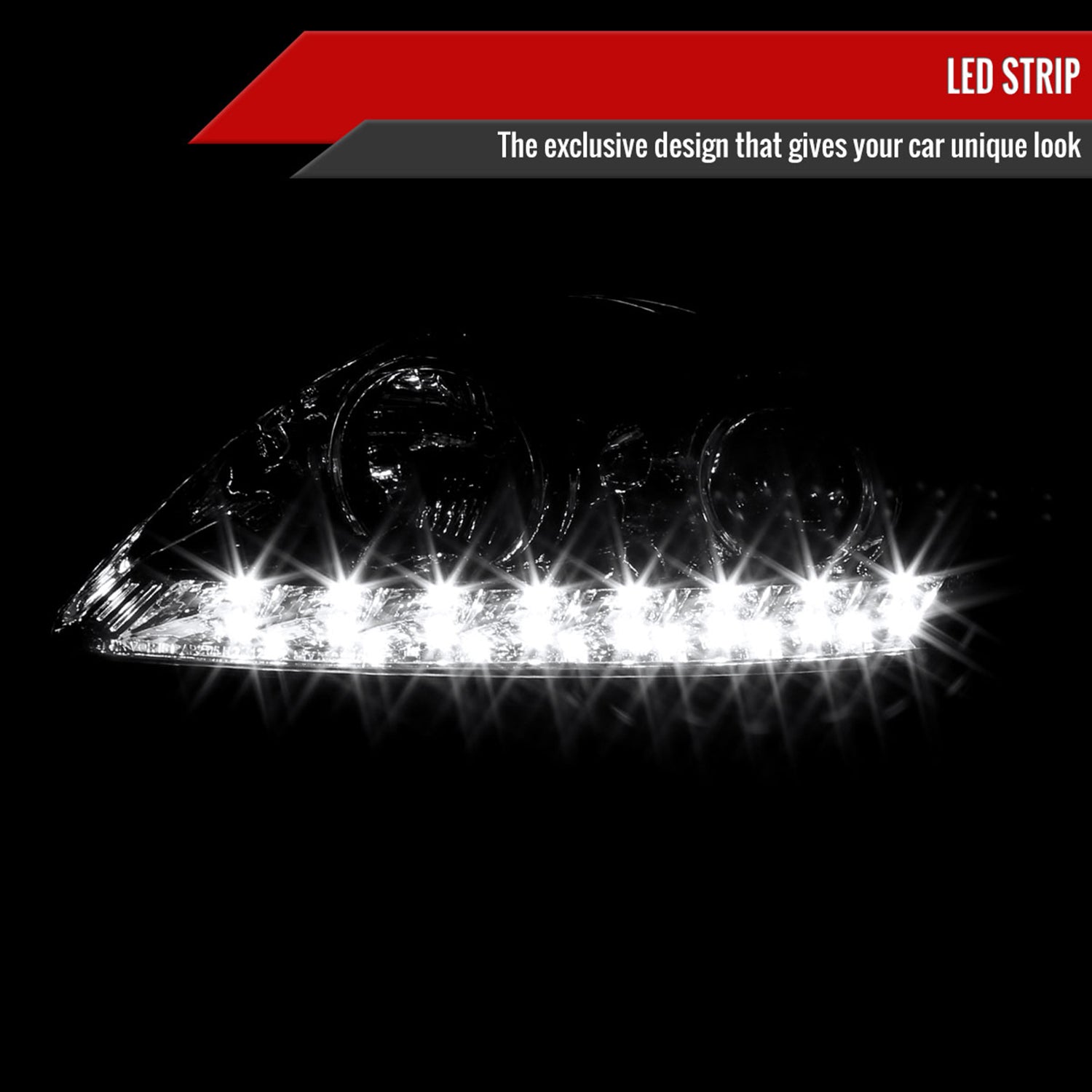 2005-2010 Pontiac G6 Projector Headlights w/ LED Light Strip Chrome/Smoke Lens