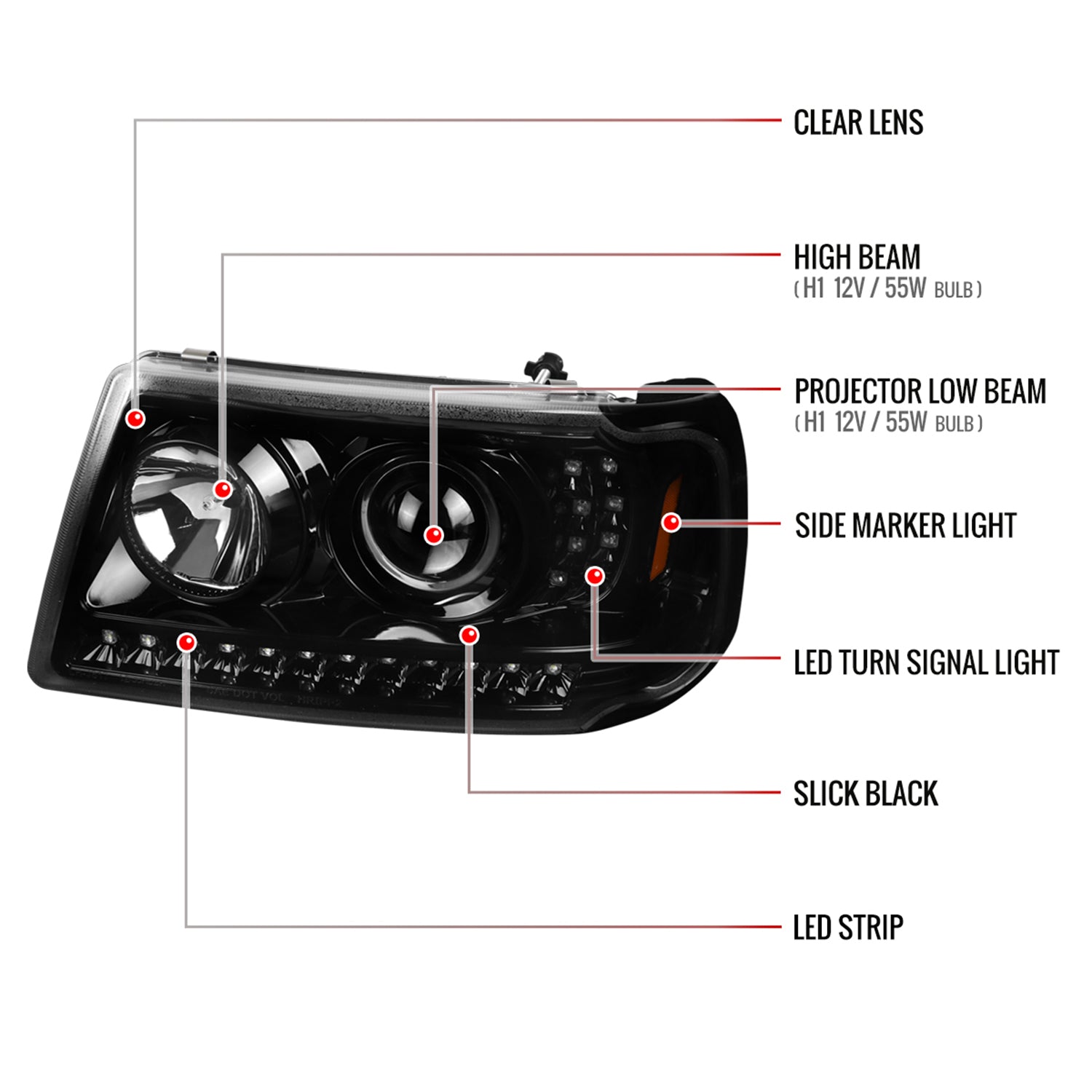 2001-2011 Ford Ranger Projector Headlights LED Light & LED Signal Jet Black