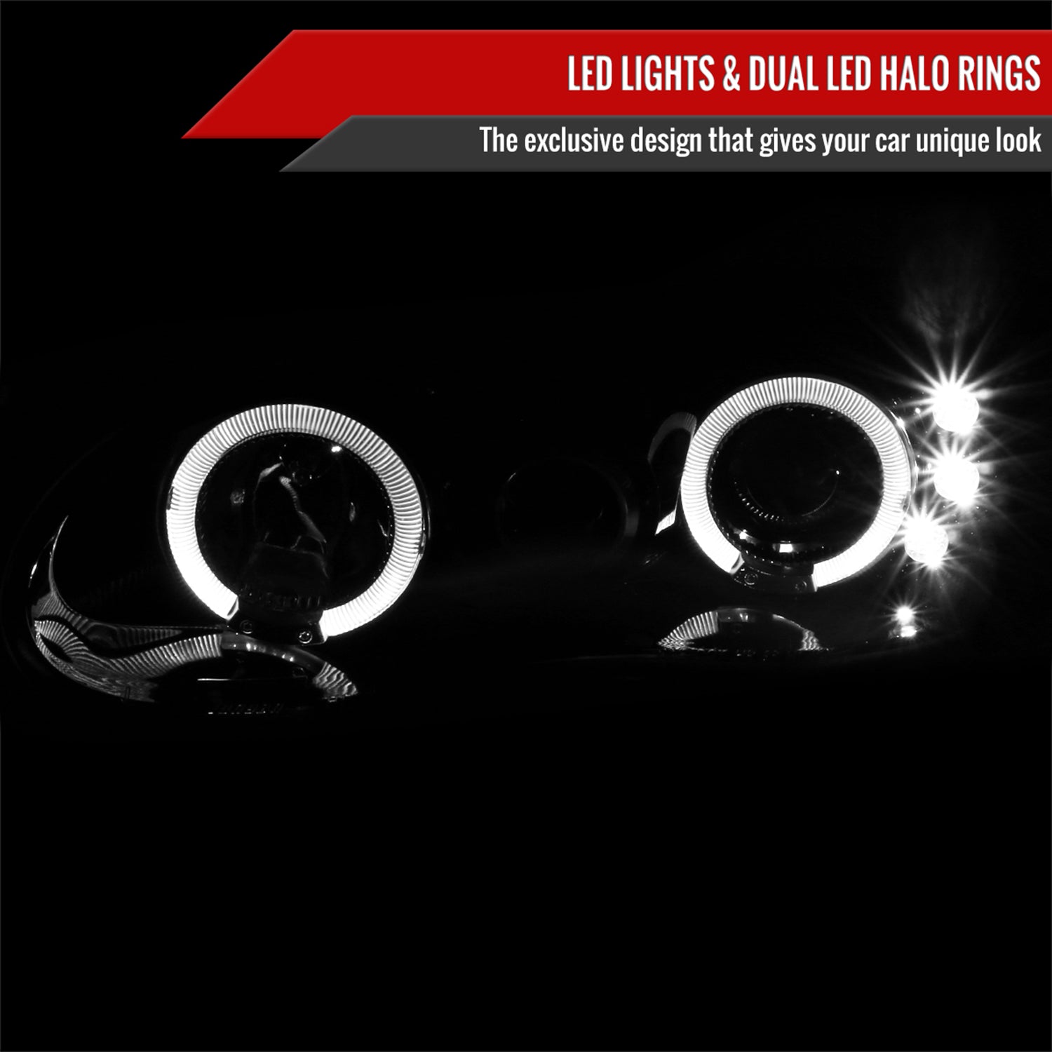 1998-2002 Chevy Camaro Dual Halo Projector Headlights Glossy Black/Smoke Lens