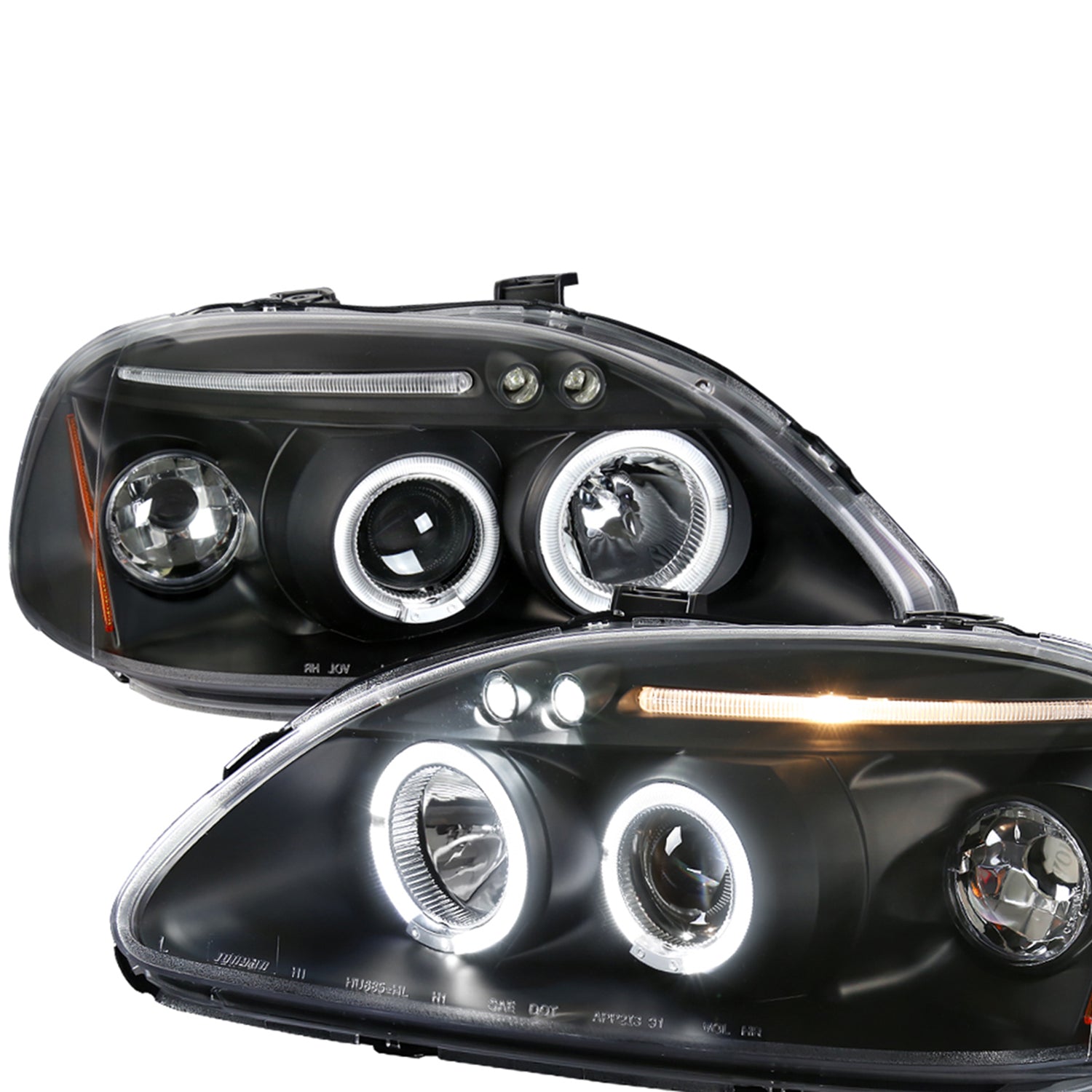 1996-1998 Honda Civic Dual Halo Projector Headlights Matte Black/Clear Lens