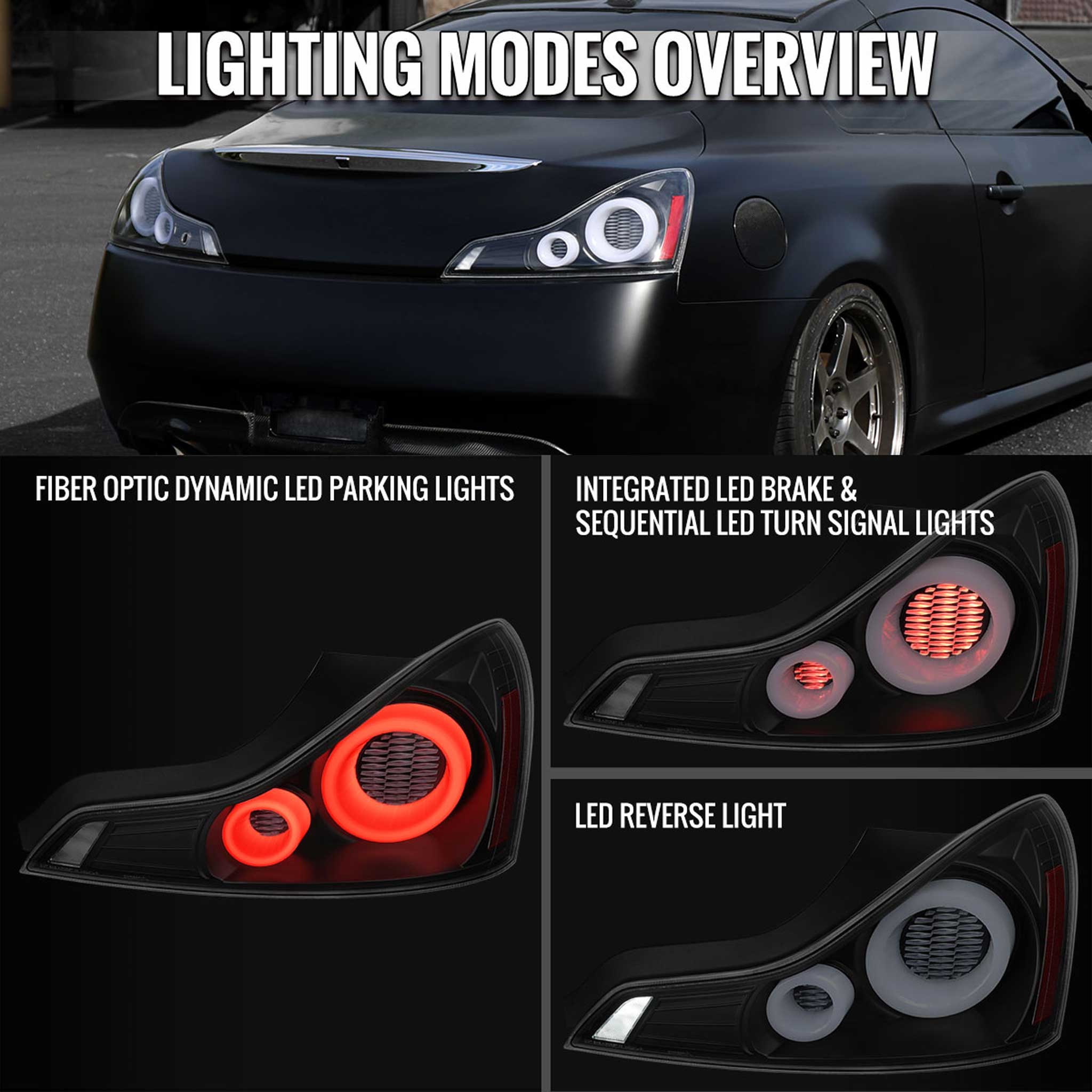 For Infiniti G37 2008-13 / Q60 Coupe 2014-15 LED Tail Light Switchback Sequential Turn Signals Matte Black Housing Clear Lens