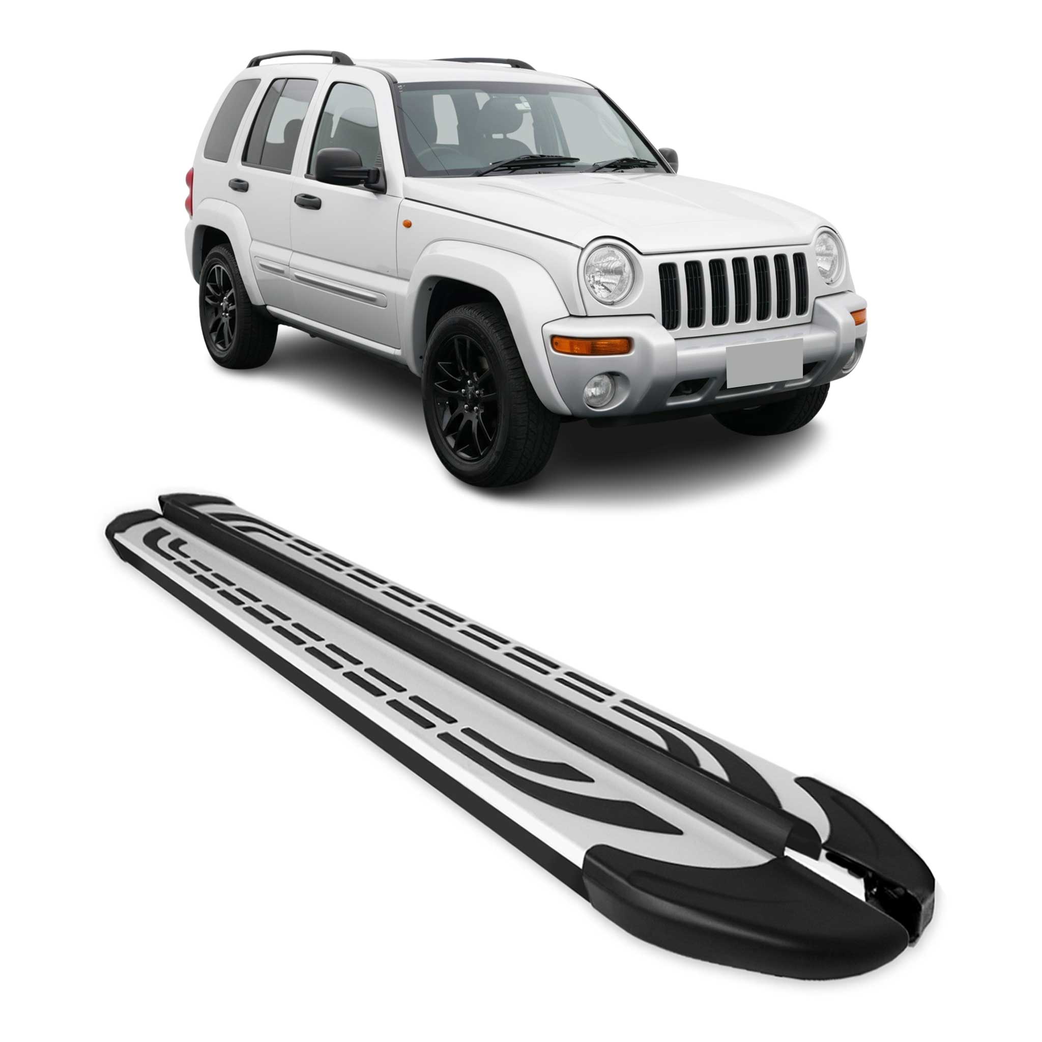 2002-2007 Jeep Liberty Running Boards Side Steps Silver & Black