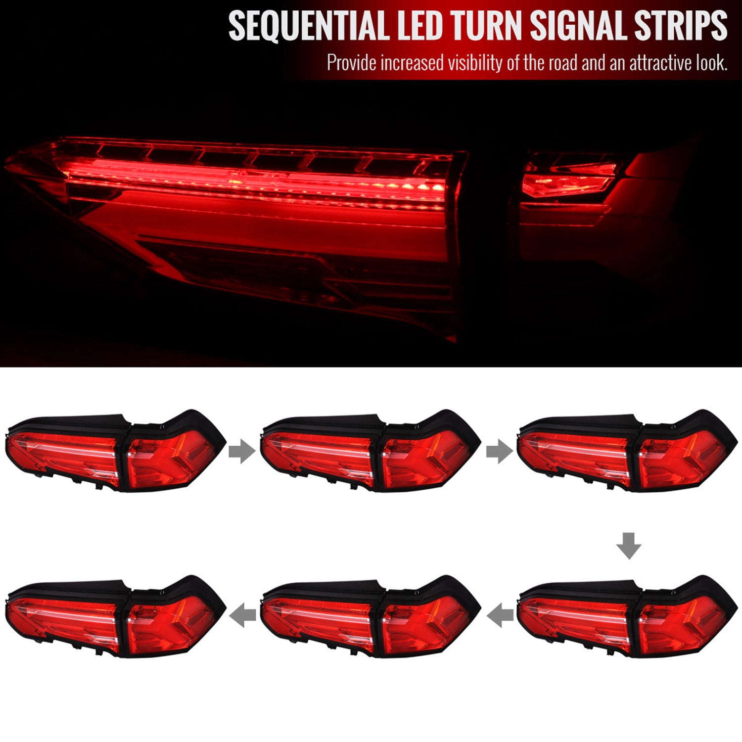 2019-2024 Toyota RAV4 Red LED Bar Sequential Signal Tail Lights Chrome/Red