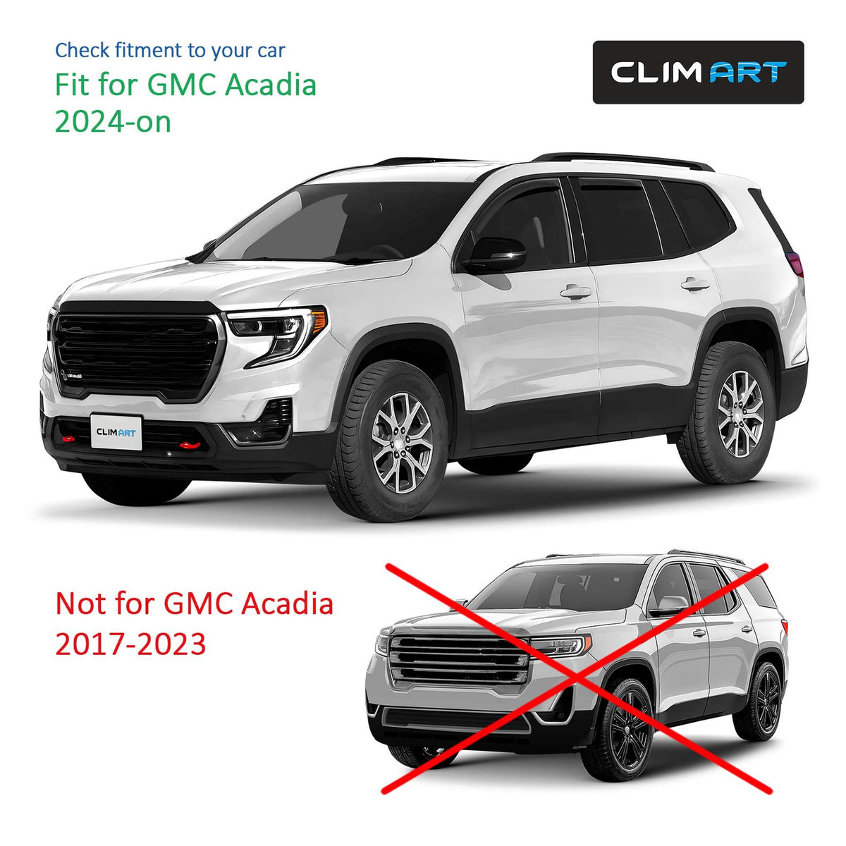 Clim Art Wind Deflectors for GMC Acadia 2024-2026 In-channel Dark Smoke 4Pcs
