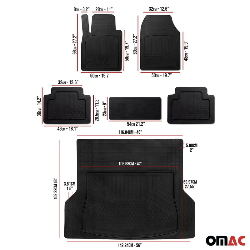 Floor Mats Liner 3-Row Car Waterproof Semi-Custom fit Rubber 3D Molded Protect