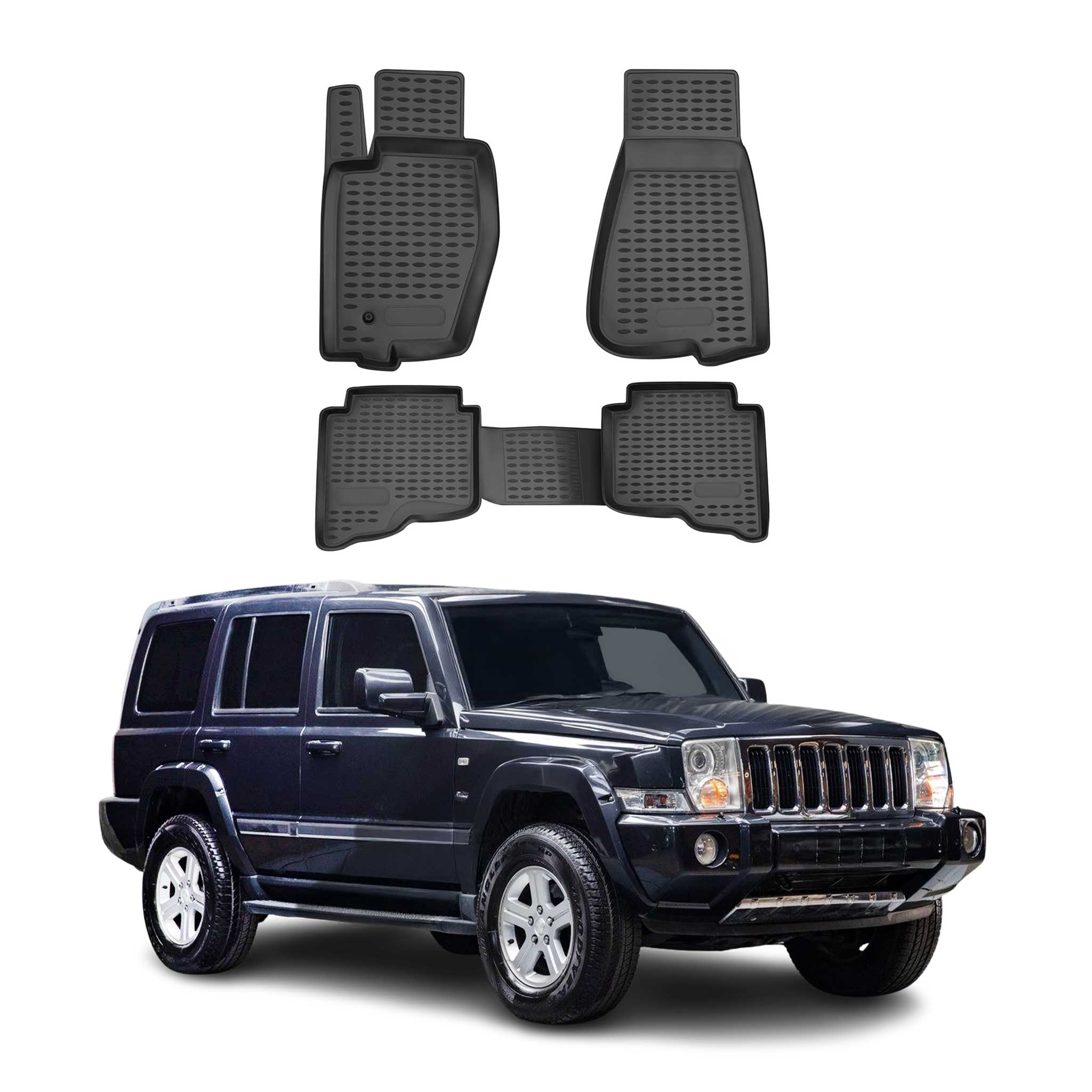 Floor Mats Liner for Jeep Commander 2006-2010 Black TPE All-Weather 4 Pcs