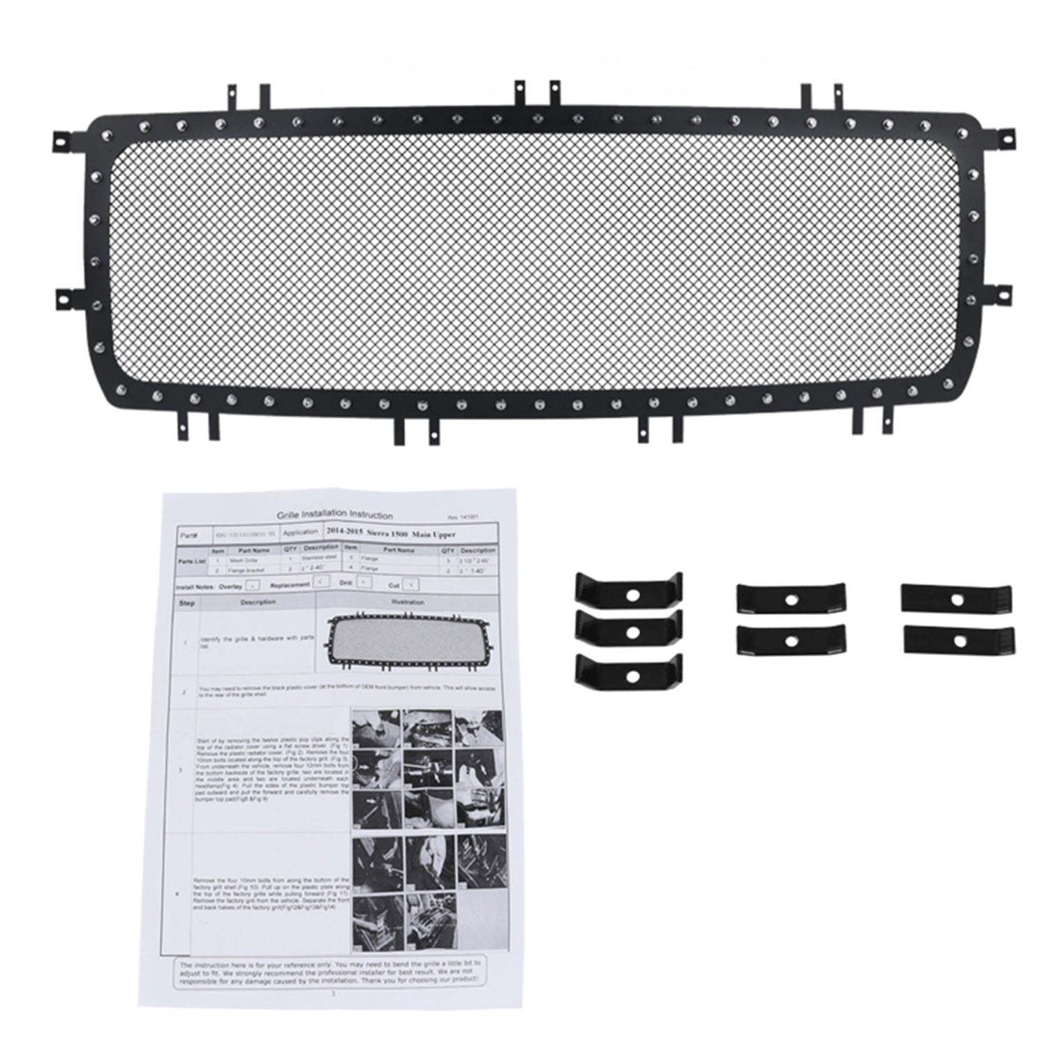 2014-2015 GMC Sierra 1500 Rivet Style Black S.Steel Mesh Grille Insert