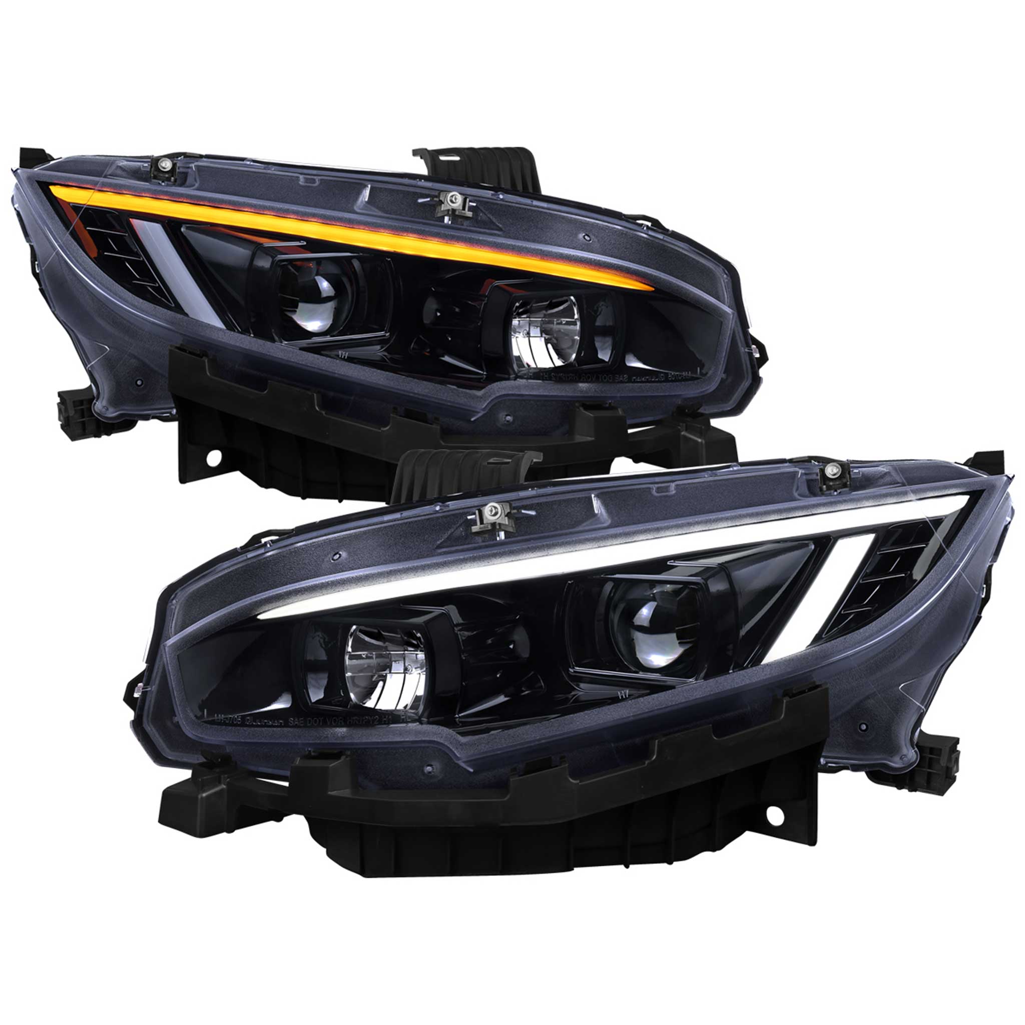 For Honda Civic 2016-2021 Projector Headlights Sequential DRL Glossy Black Housing Smoked Lens