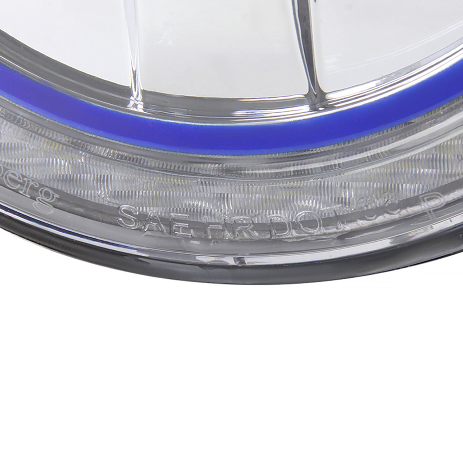 Universal 7" Round Cree LED Blue Rim Halo Projector Headlights 2PC Chrome/Clear