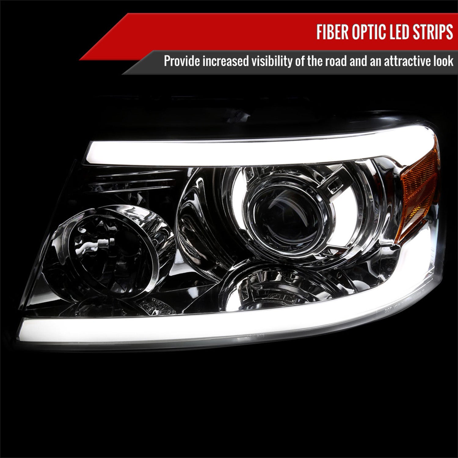 2004-2008 Ford F-150/06-2008 Lincoln Mark LT Projector Headlights LED Bar Amber