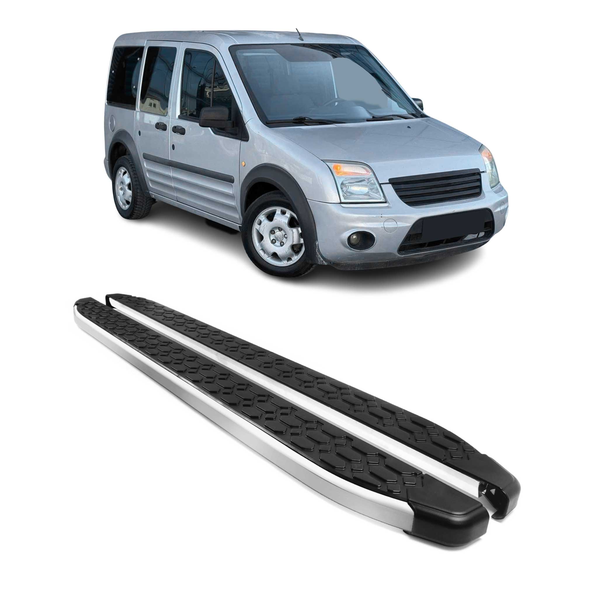 2010-2013 Ford Transit Connect L1 SWB Running Boards Side Steps Silver & Black