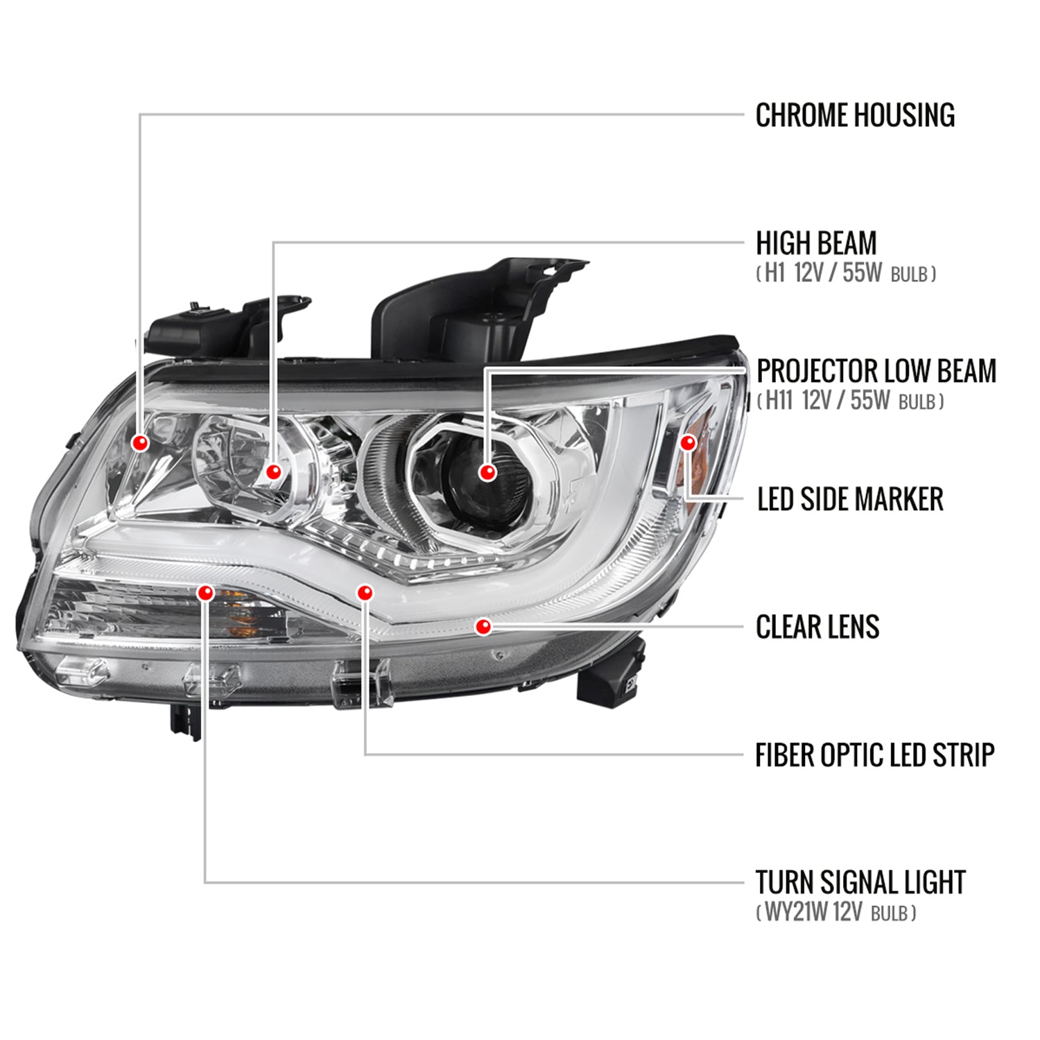 2015-2021 Chevy Colorado LED Bar Projector Headlights Chrome/Clear Lens