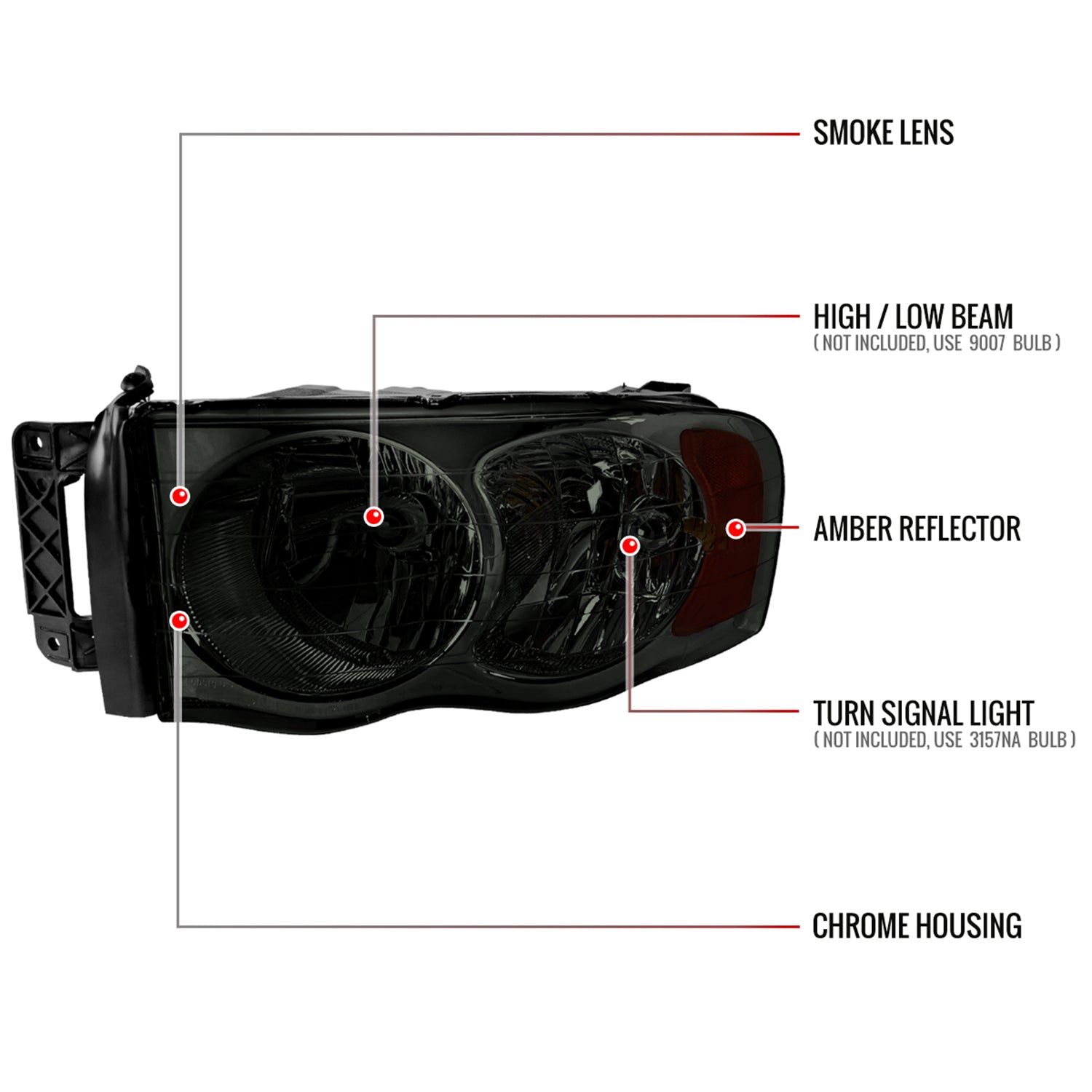 2002-2005 Dodge RAM 1500 2500 3500 Factory Headlights Chrome/Smoke