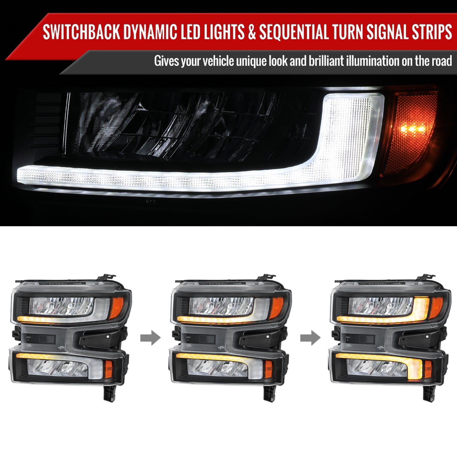 2019-2021 Chevy Silverado 1500 Full LED Projector Headlights LED Signal Black
