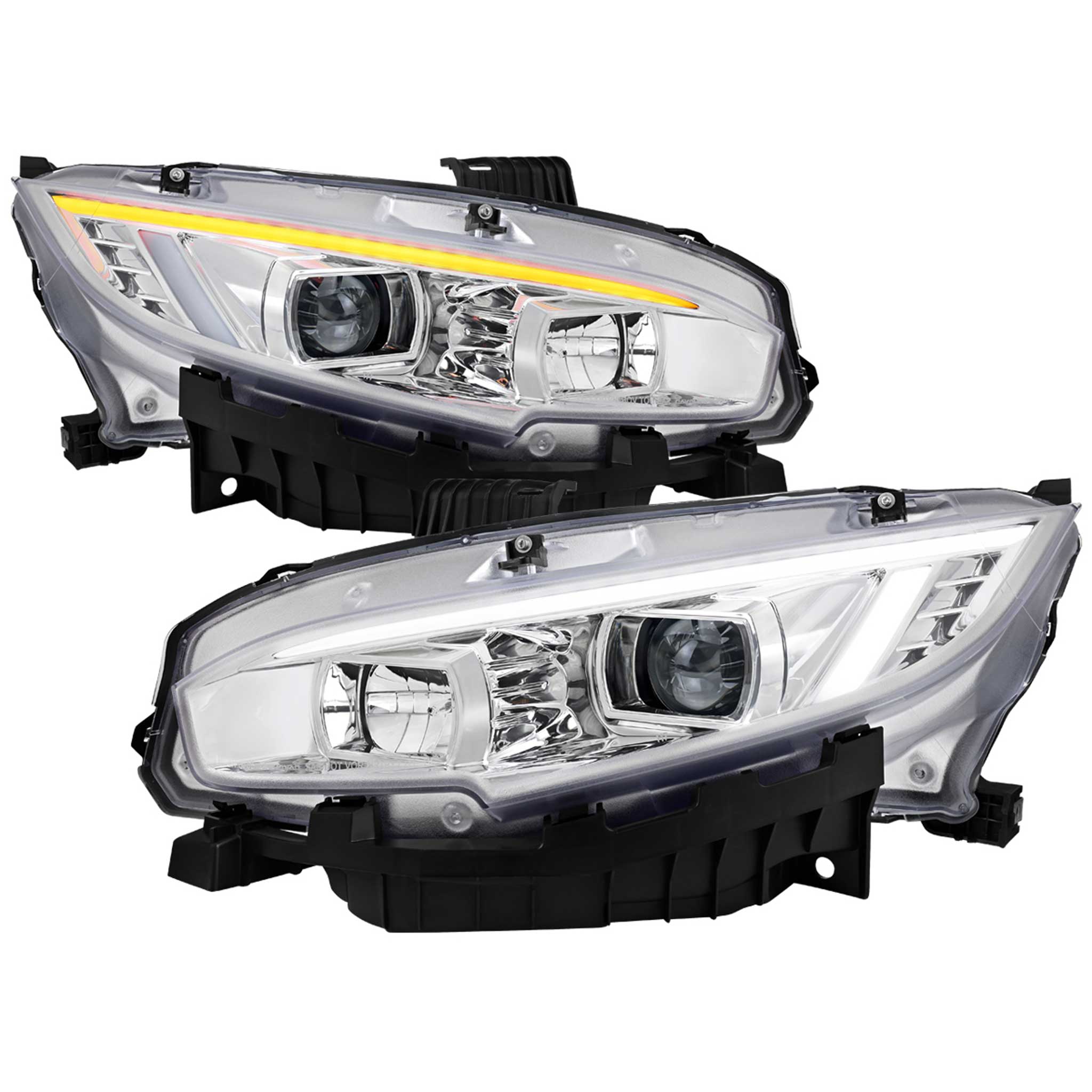 For Honda Civic 2016-2021 Projector Headlights Sequential DRL Chrome Housing Clear Lens