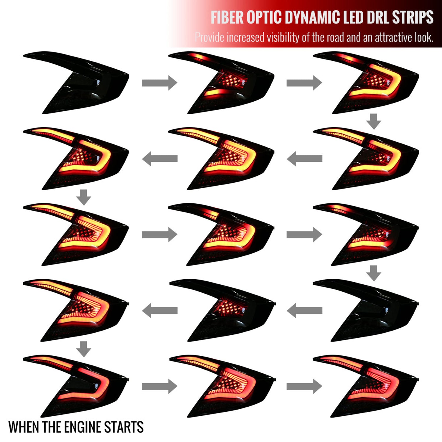 2016-2021 Honda Civic Sedan LED Tail Lights &Signal Lights Glossy Black V2