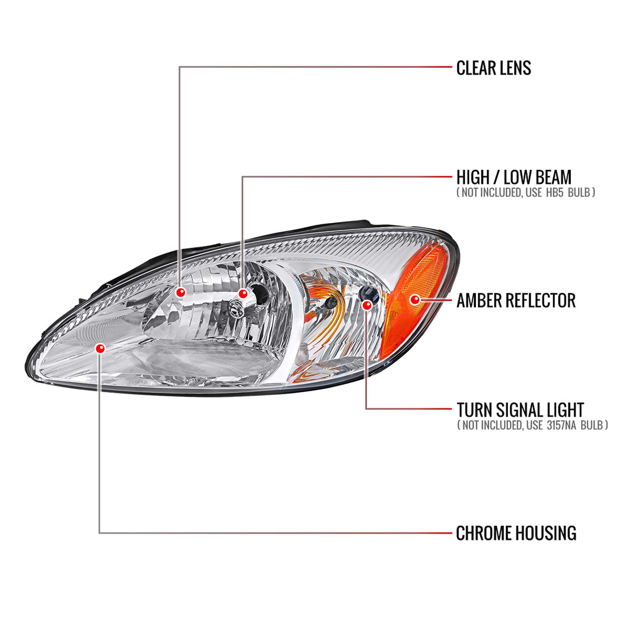 For Ford Tarus 2000-2007 Factory Style Headlights (Chrome Housing / Clear Lens)