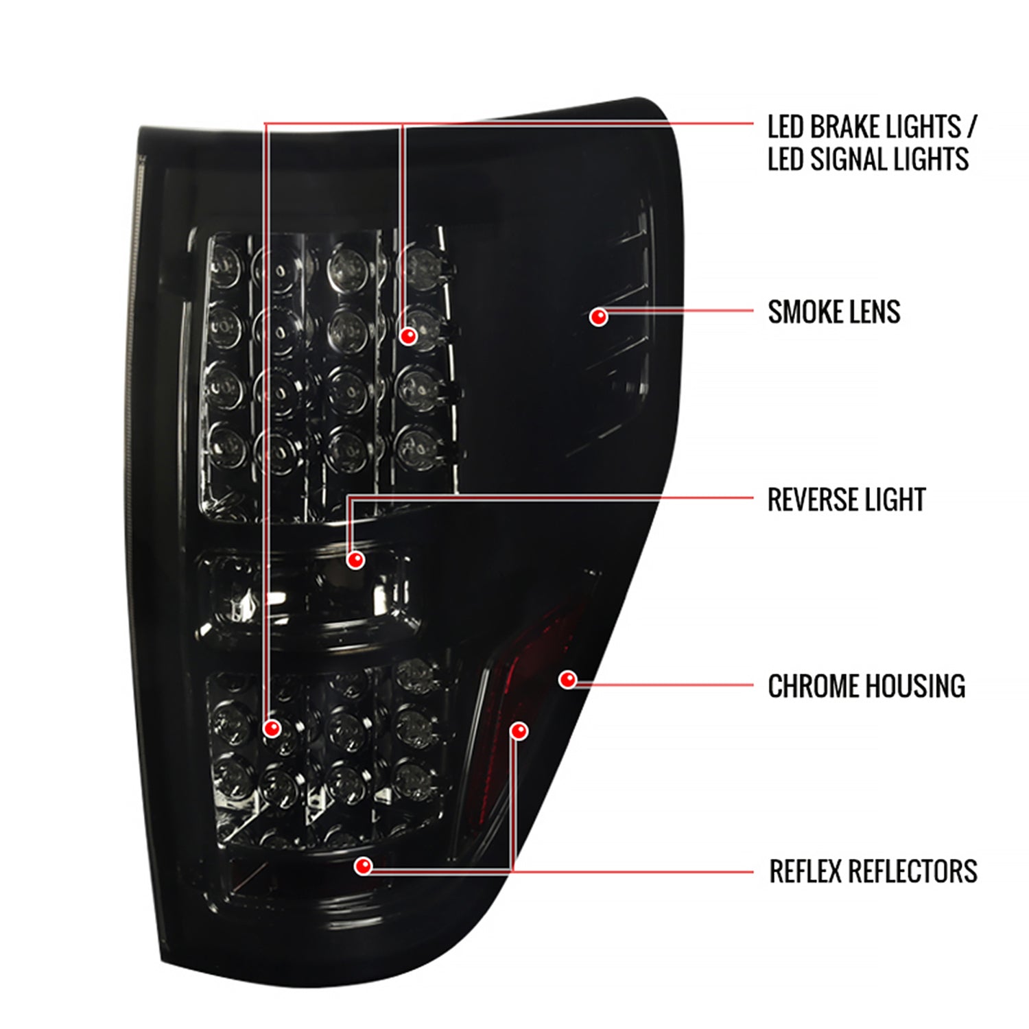 2009-2014 Ford F-150 LED Tail Lights Chrome Housing/Smoke Lens