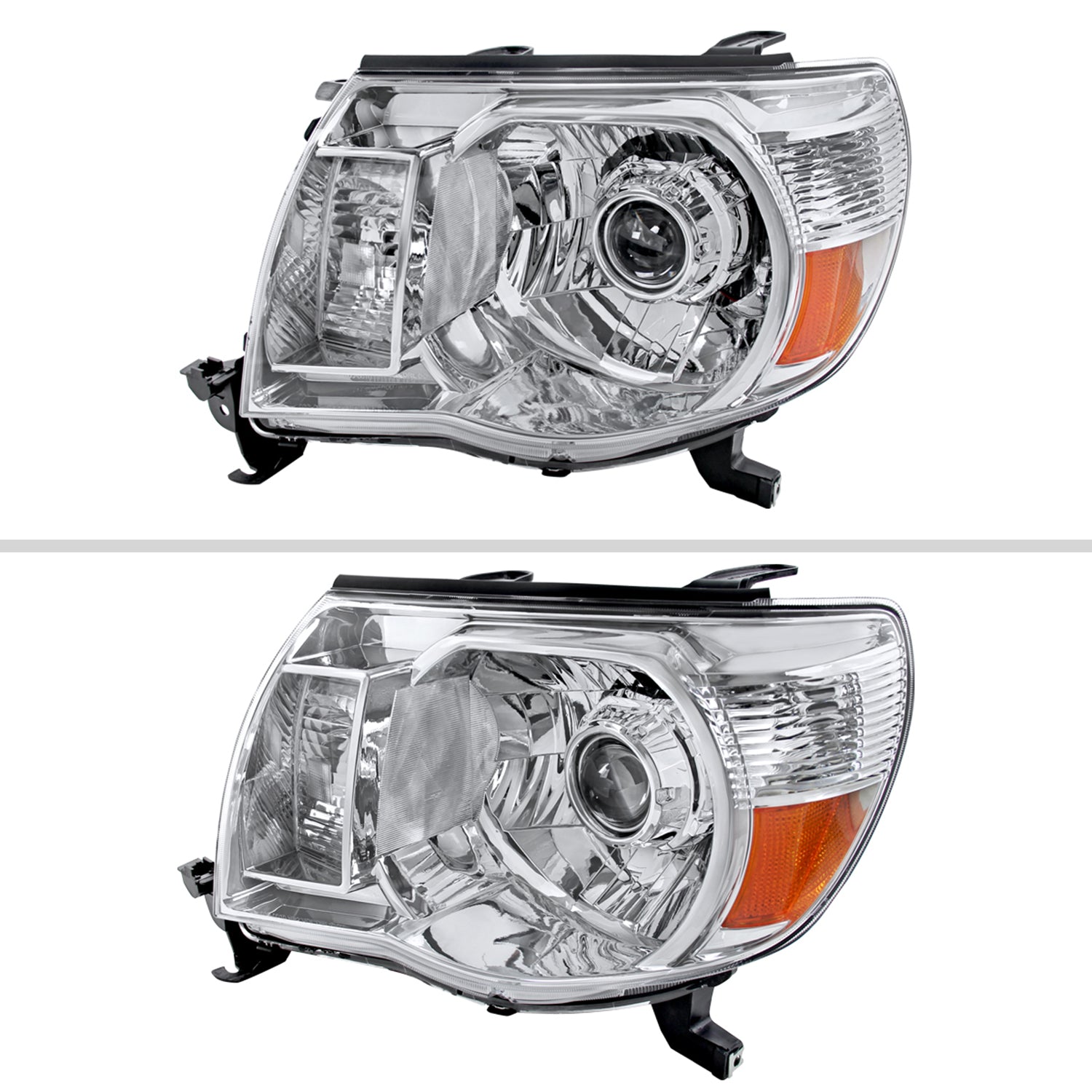 2005-2011 Toyota Tacoma Retro Style Projector Headlights Chrome/Clear Lens