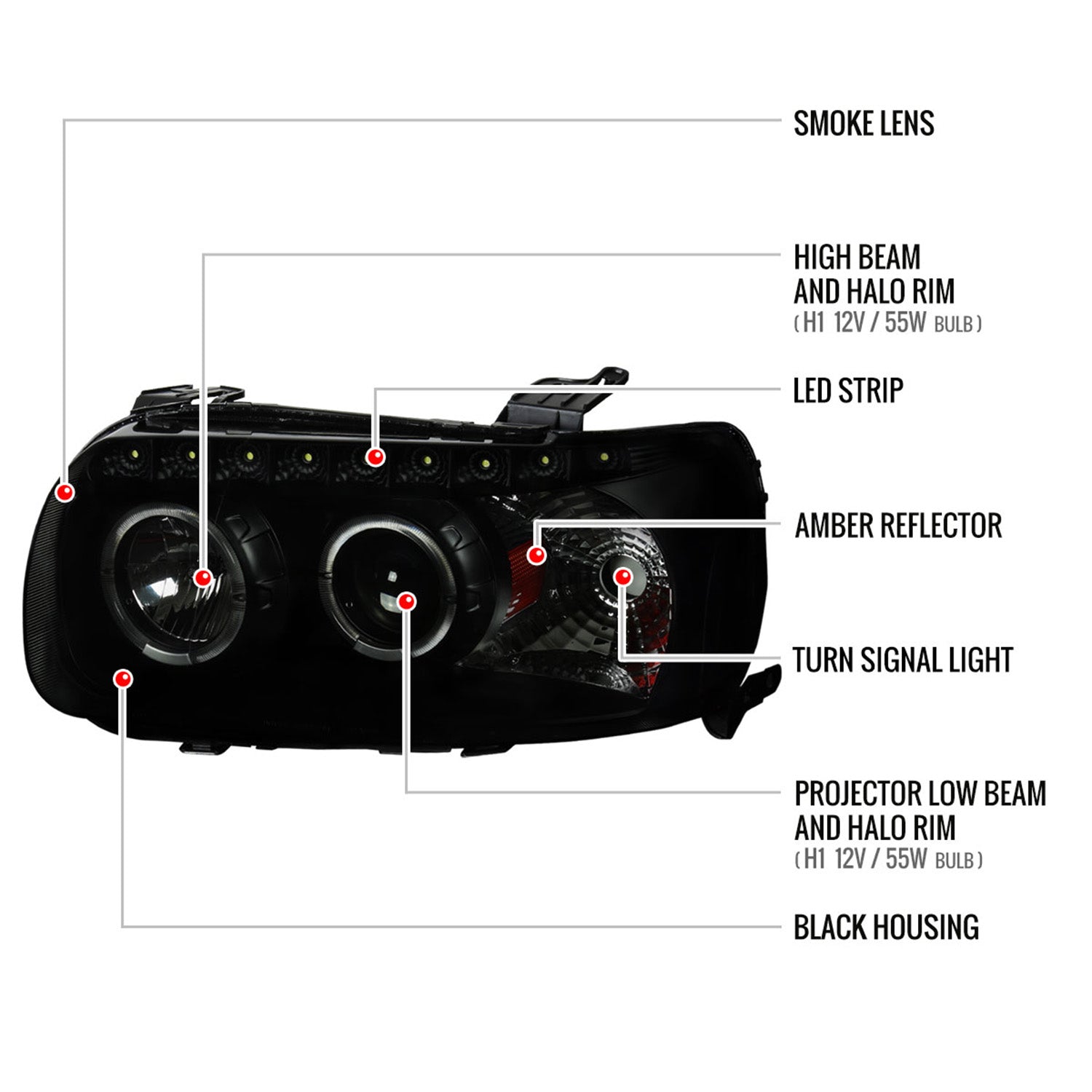 2005-2007 Ford Escape Dual Halo Projector Headlights SMD LED Light Black/Smoke