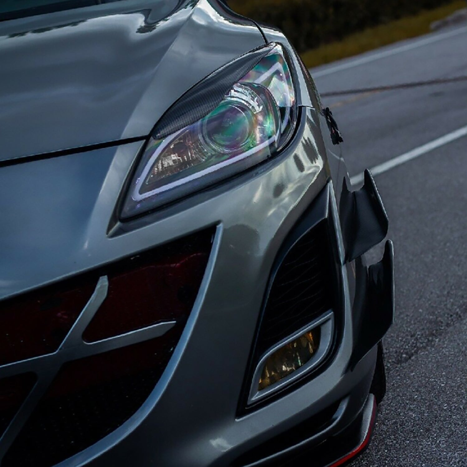 2010-2013 Mazda 3 Projector Headlights w/ LED Light Strip Matte Black/Clear