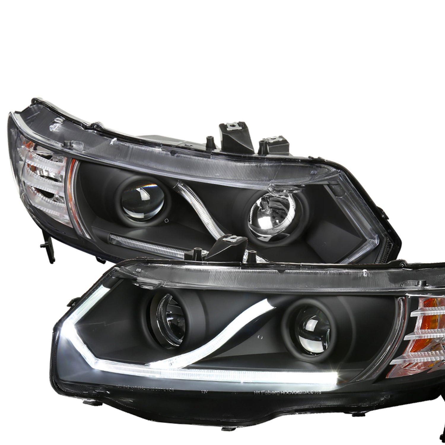 2006-2011 Honda Civic Coupe Projector Headlights LED Light Strips Matt Black
