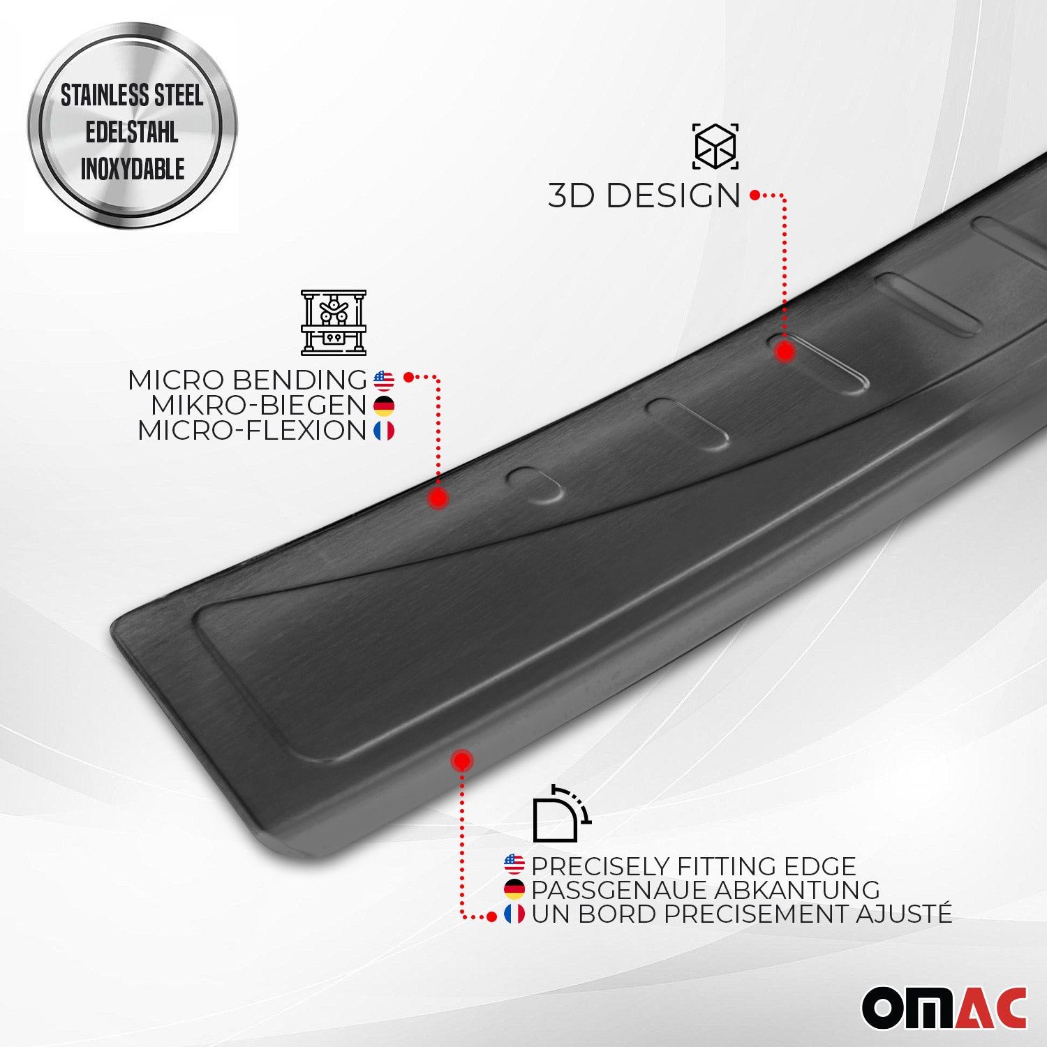 Rear Bumper Sill Cover for Dodge / Mercedes Sprinter 2007-18 Dark Chrome Brushed