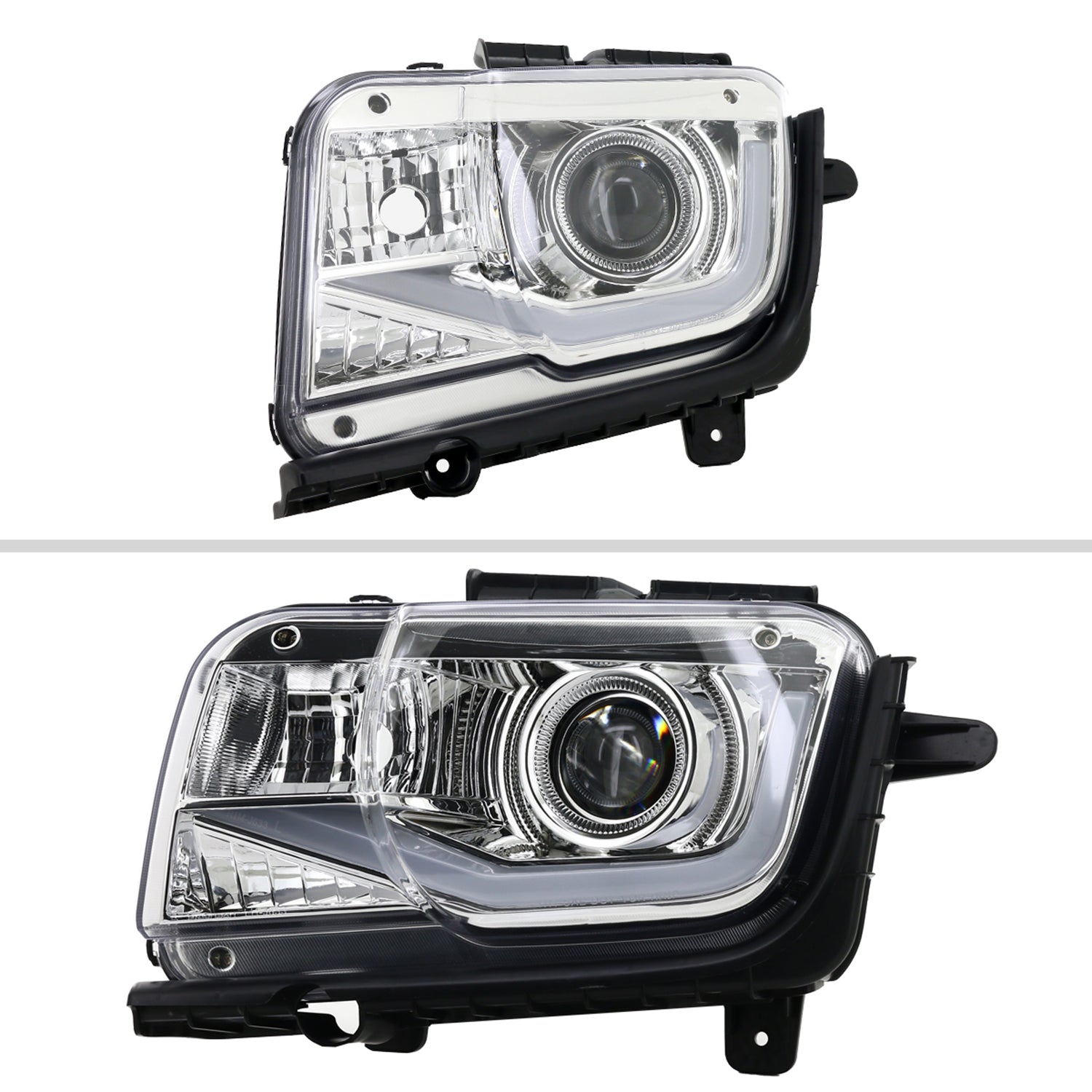 2010-2013 Chevy Camaro LED Bar Projector Headlights Chrome/Clear Lens