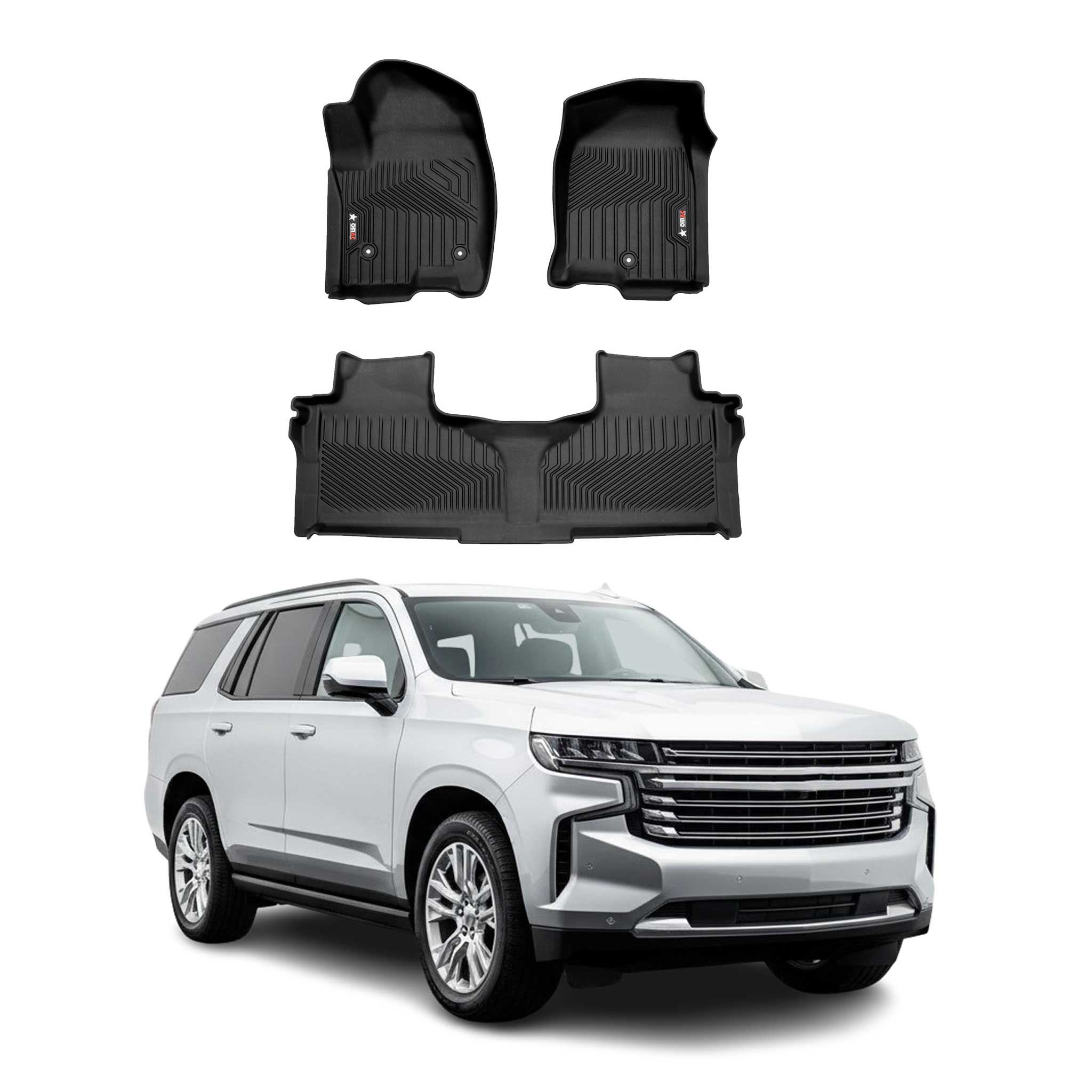 2021-2024 Chevrolet Tahoe Premium Floor Mats Liners First and Second Row Set Black