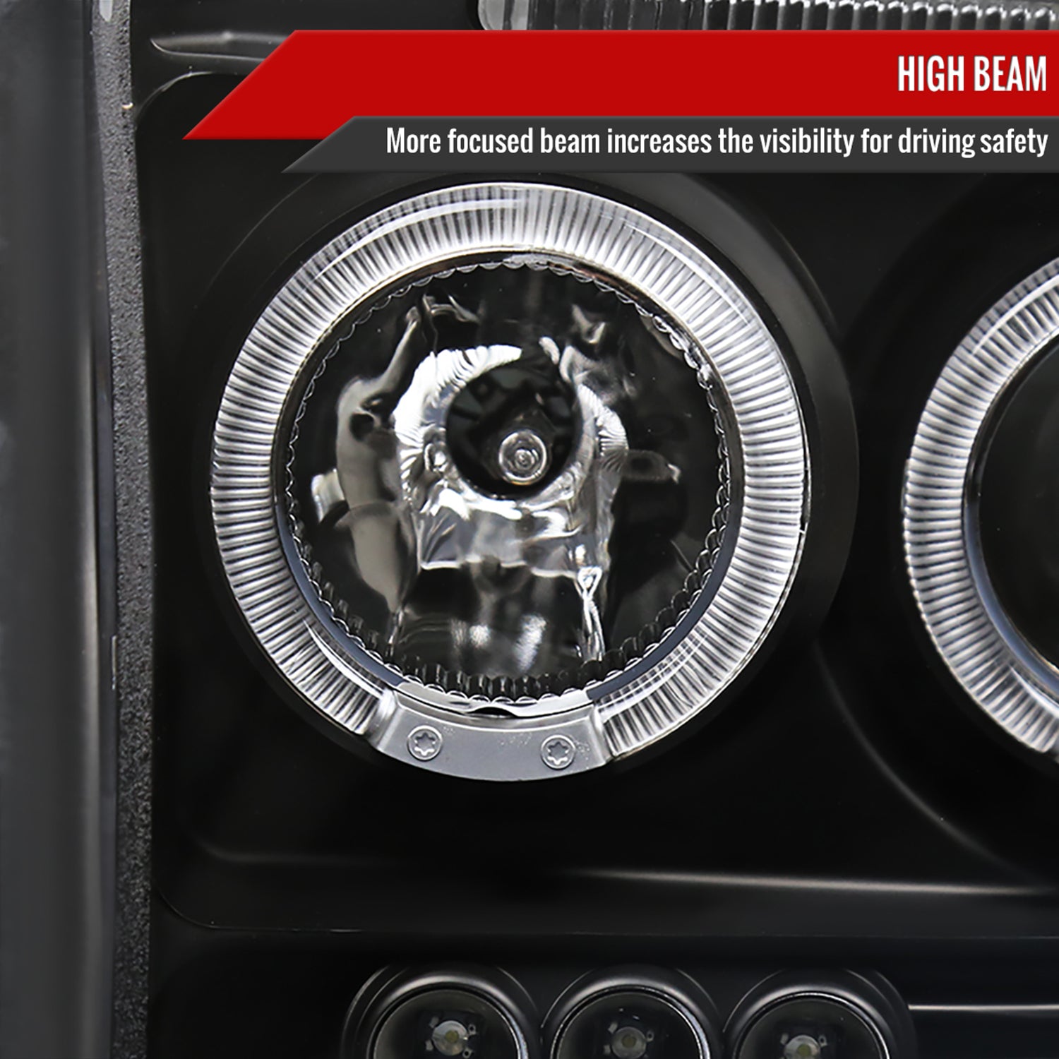 2005-2007 Dodge Dakota Dual Halo Projector Headlights Matte Black/Clear Lens