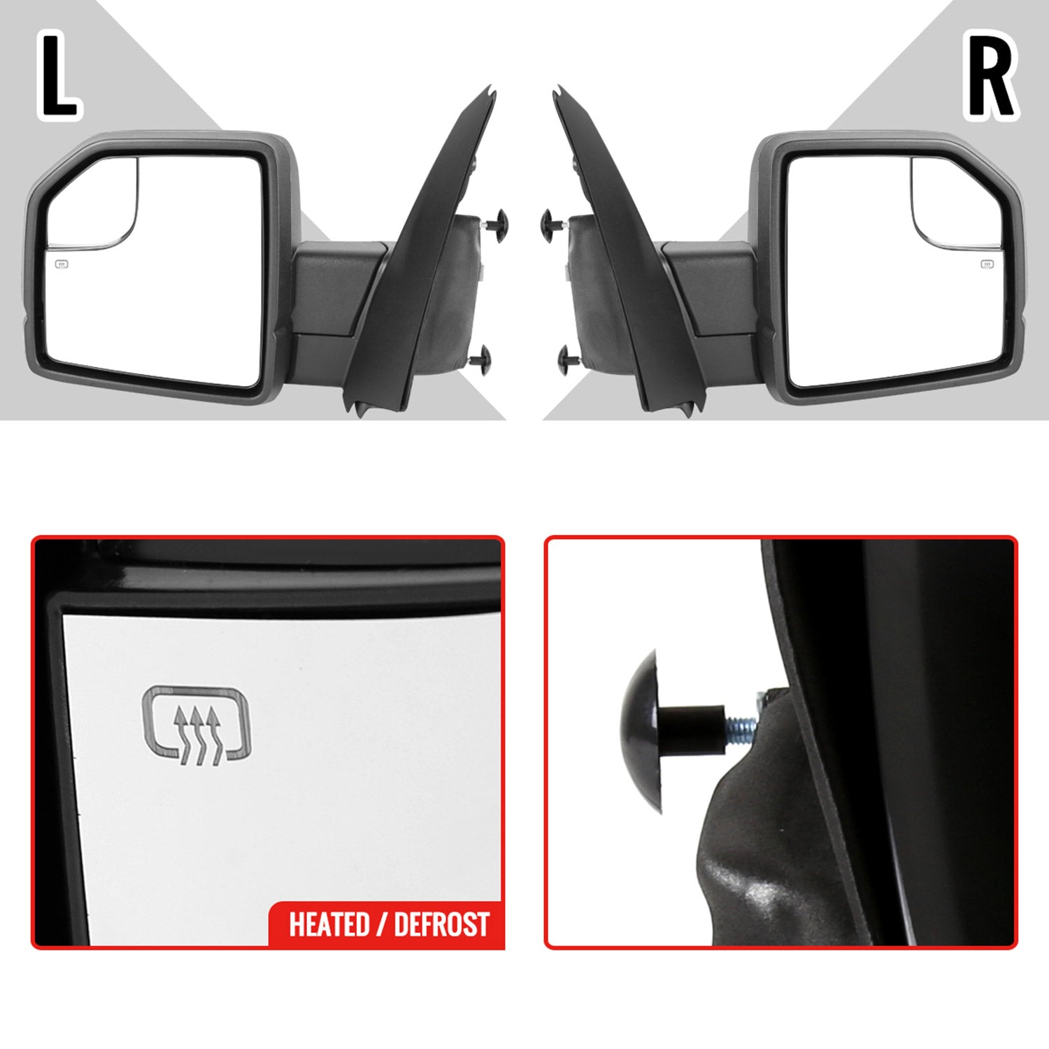 2015-2020 Ford F-150 Black Heated Side Mirror LED Turn Signal Driver Side