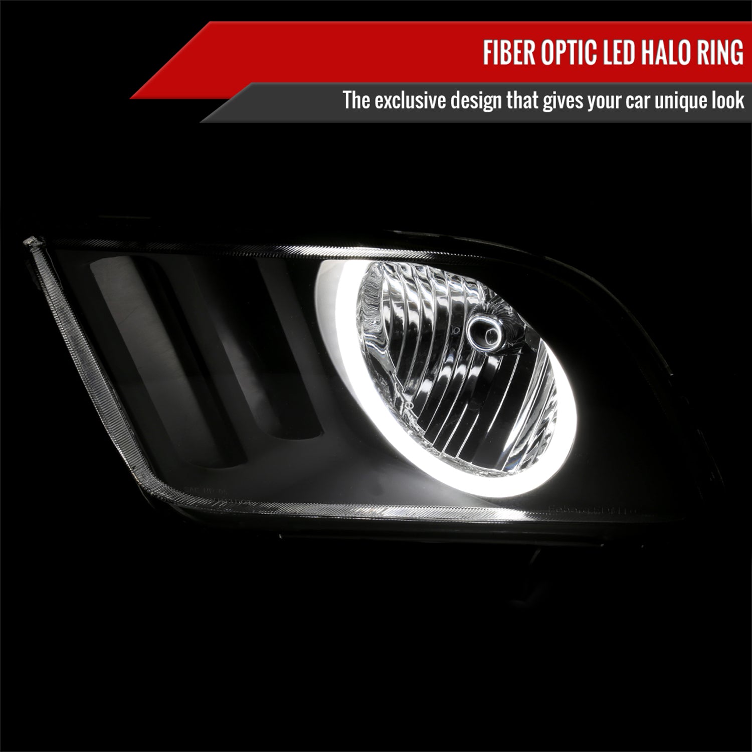 2005-2009 Ford Mustang LED Halo Factory Style Headlights Matte Black/Clear