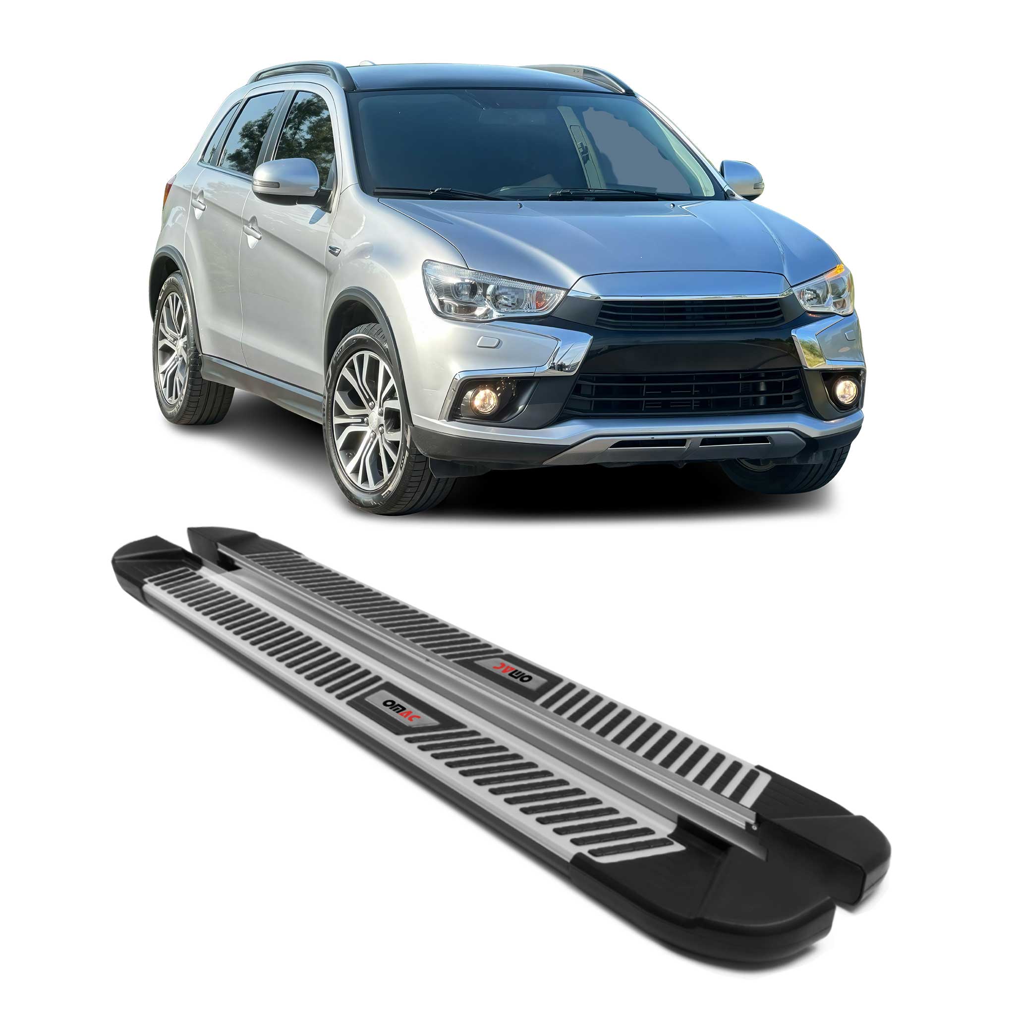 2011-2025 Mitsubishi Outlander Sport Running Boards Side Steps Silver & Black