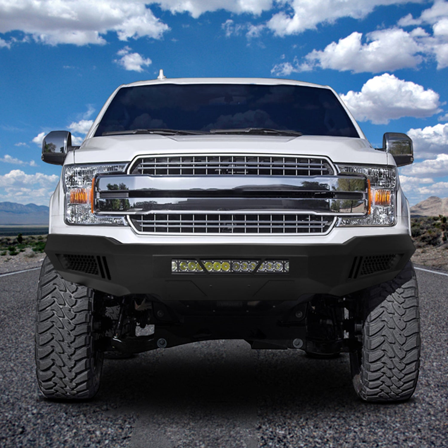 2018-2020 Ford F-150 Black Heavy Duty Steel Front Bumper & LED Light Ports